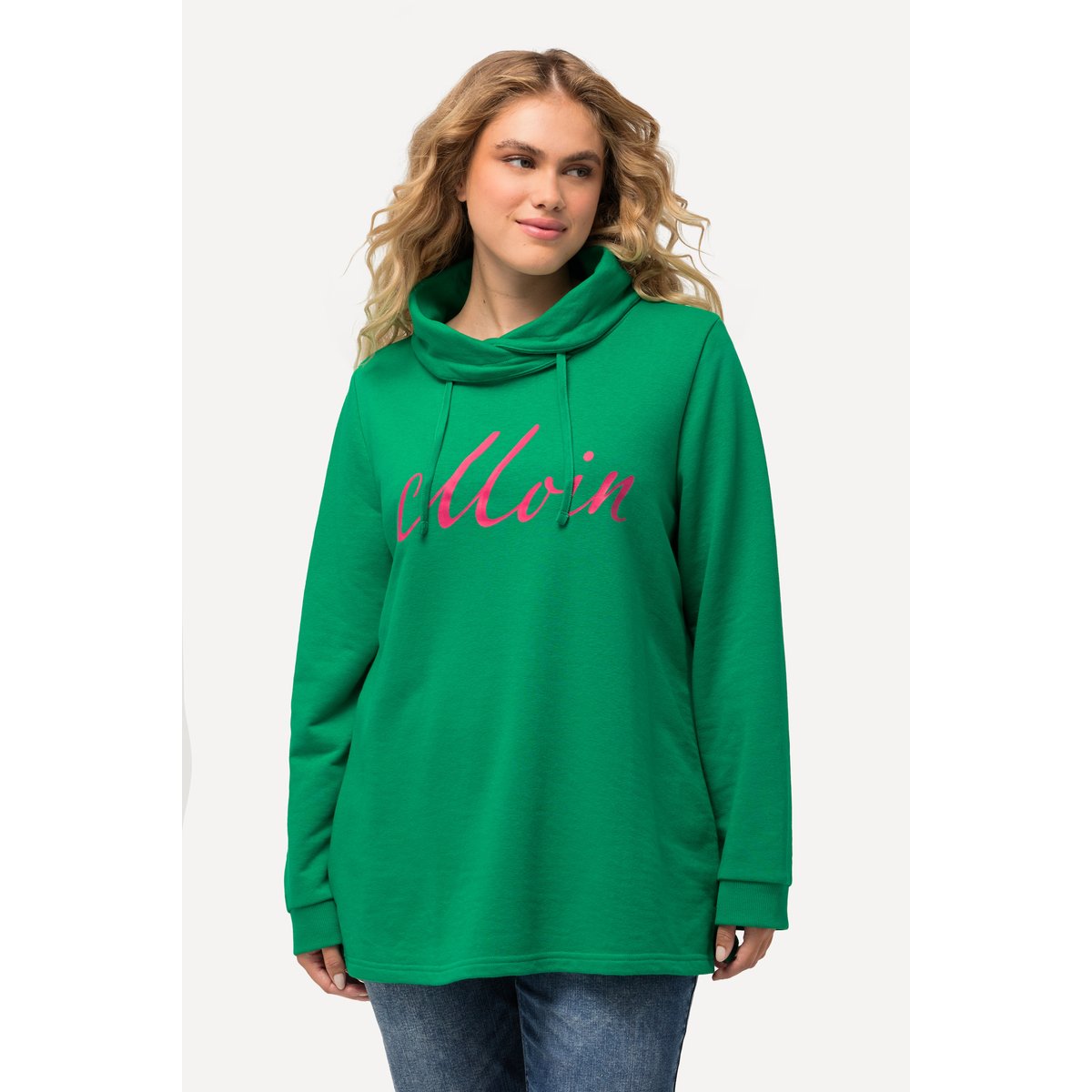 Sweat-shirt col montant et manches longues. vert émeraude, ULLA POPKEN