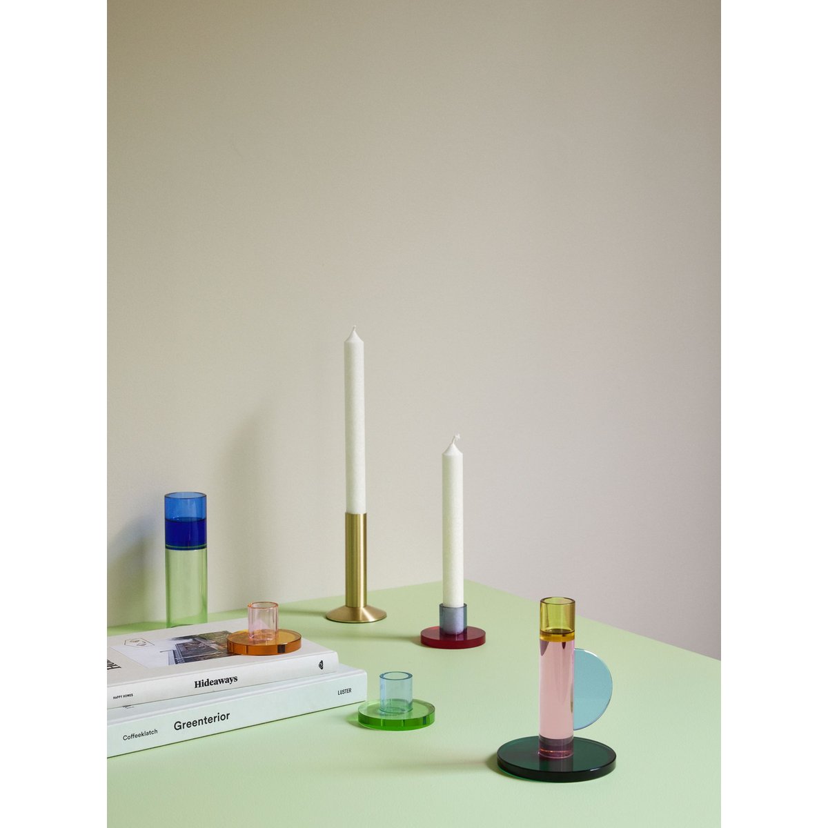 Bougeoir en cristal ASTRA bleu/vert, HUBSCH