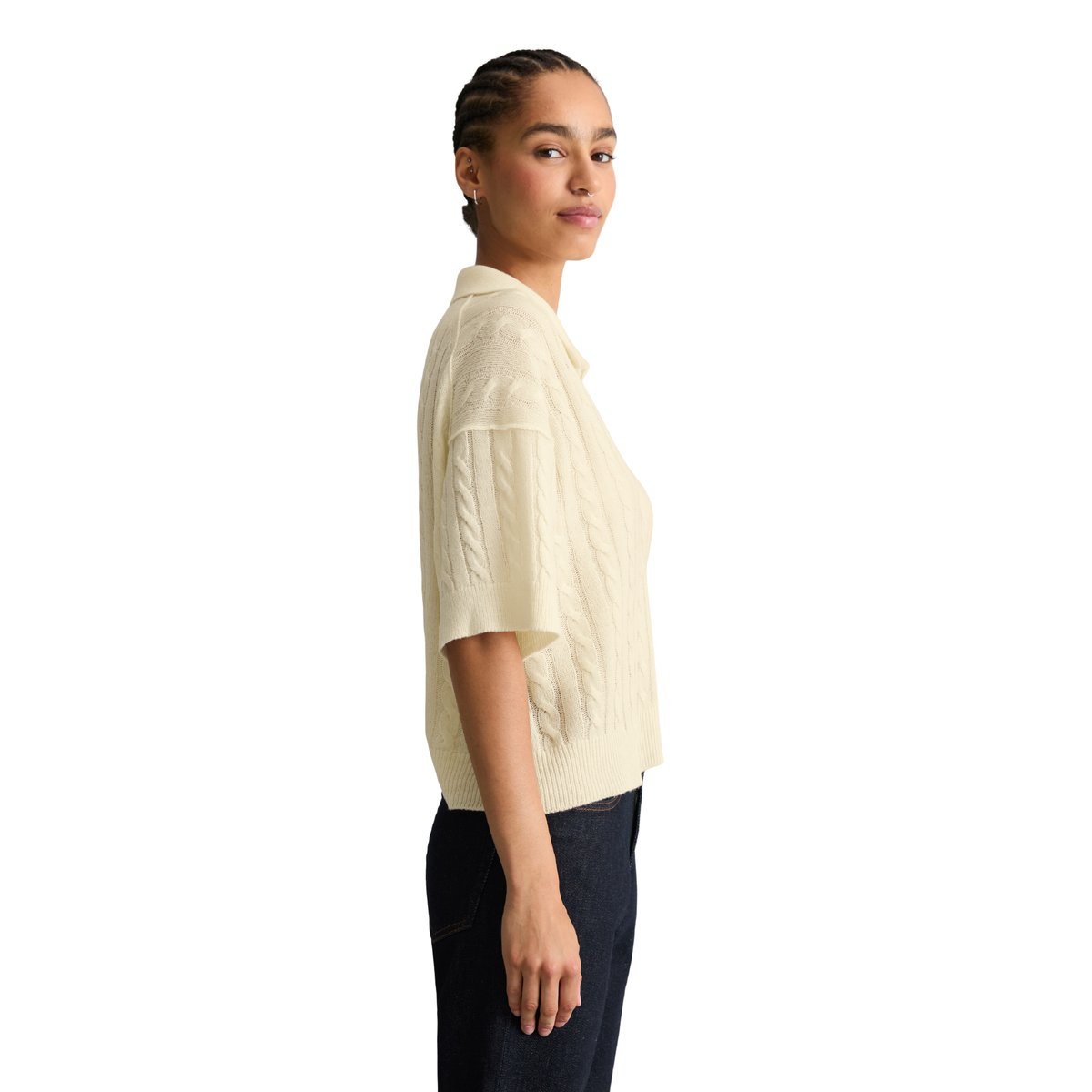 Polo en maille oversize en mélange de laine vierge douce blanc, MARC O’POLO DENIM