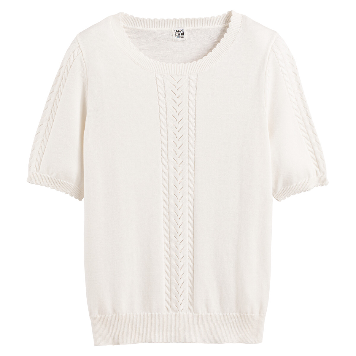 Pull col rond, manches courtes ivoire, LA REDOUTE COLLECTIONS