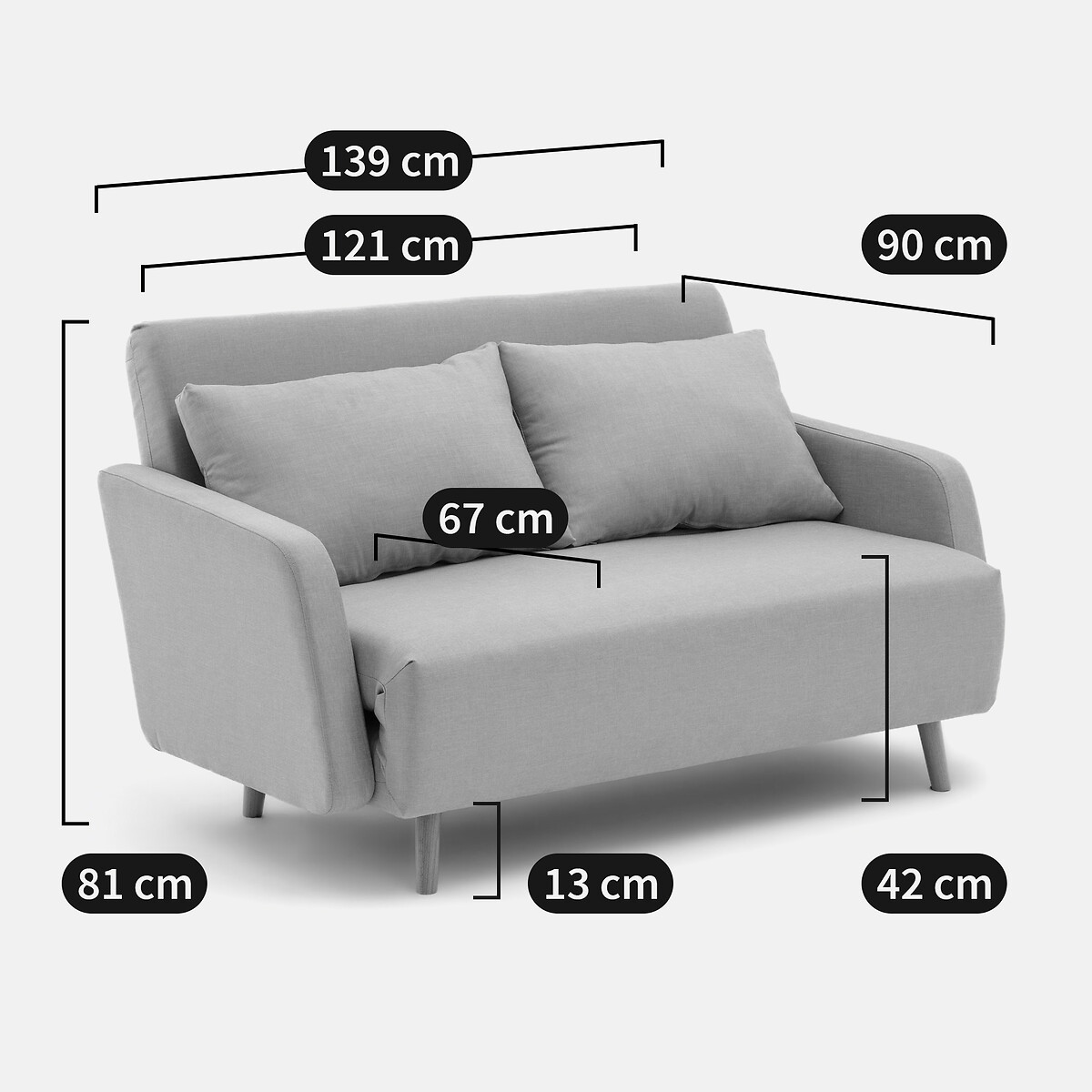 Divano letto tessuto texturé 2 posti, Cosico celadon, LA REDOUTE INTERIEURS