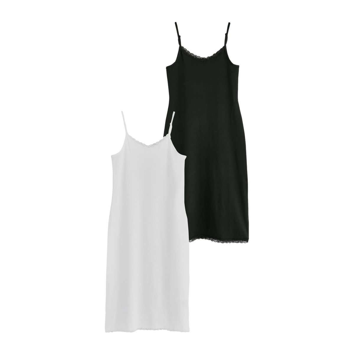 Nuisette en coton avec finition dentelle noir/blanc, NEXT