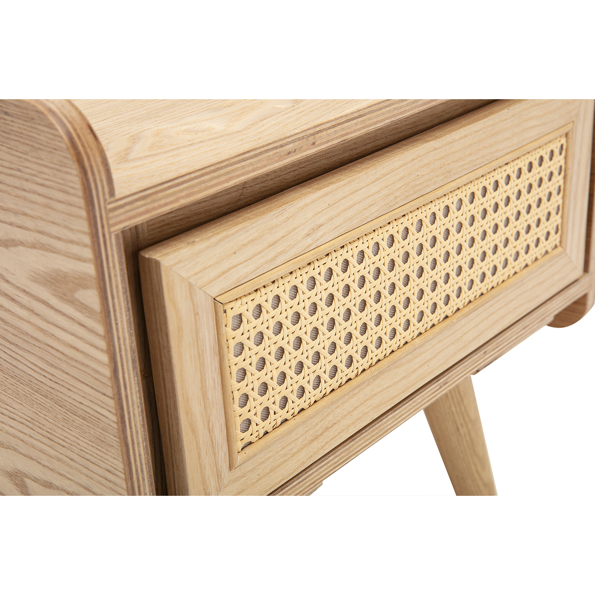 Table de chevet en bois clair frêne et cannage rotin ELSY couleur unique, MILIBOO