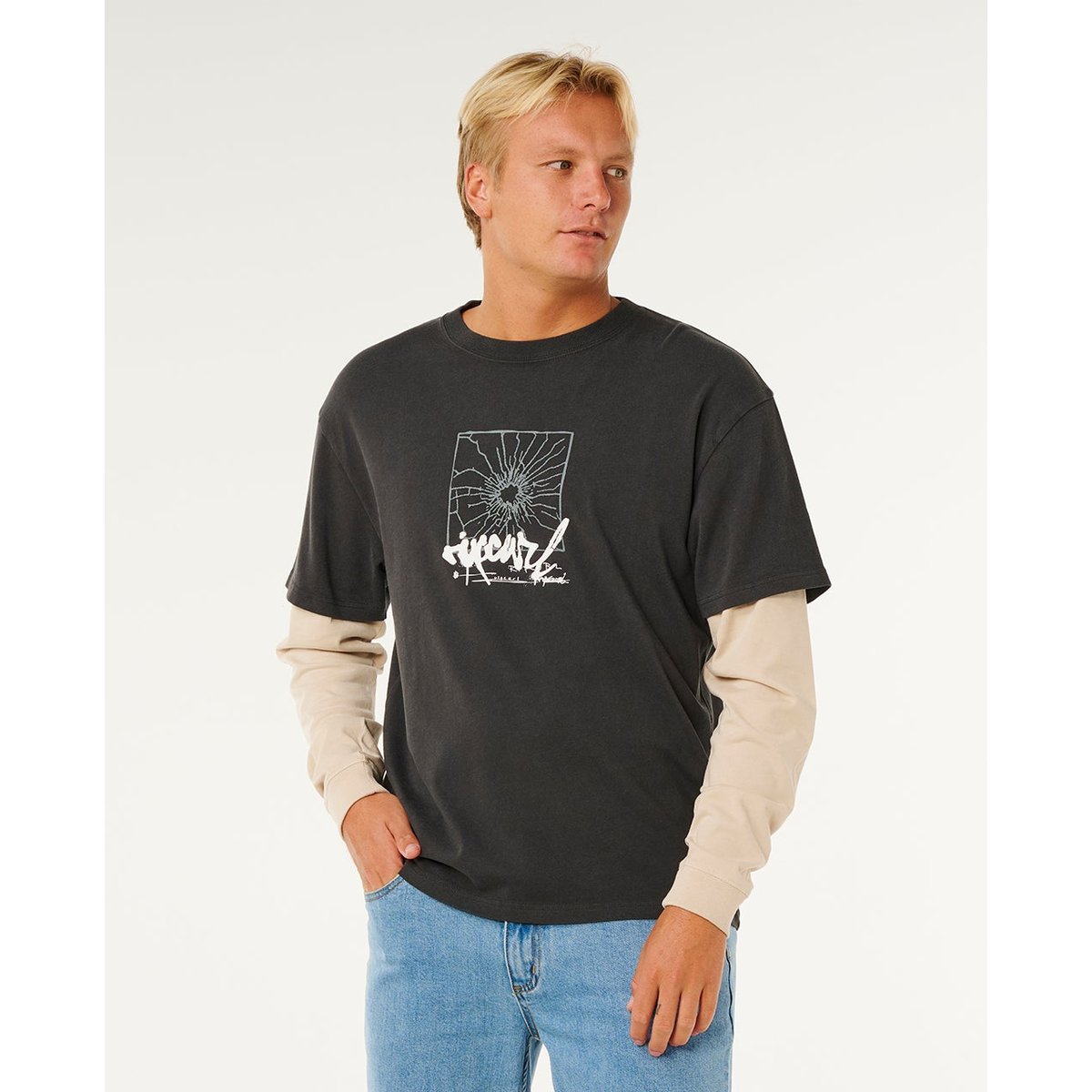 T-shirt manches longues Inner VISIONS Smashed noir délavé, RIP CURL