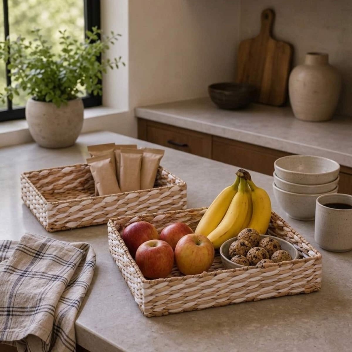 Lot de 2 plateaux naturels bicolores naturel, ORNAMI