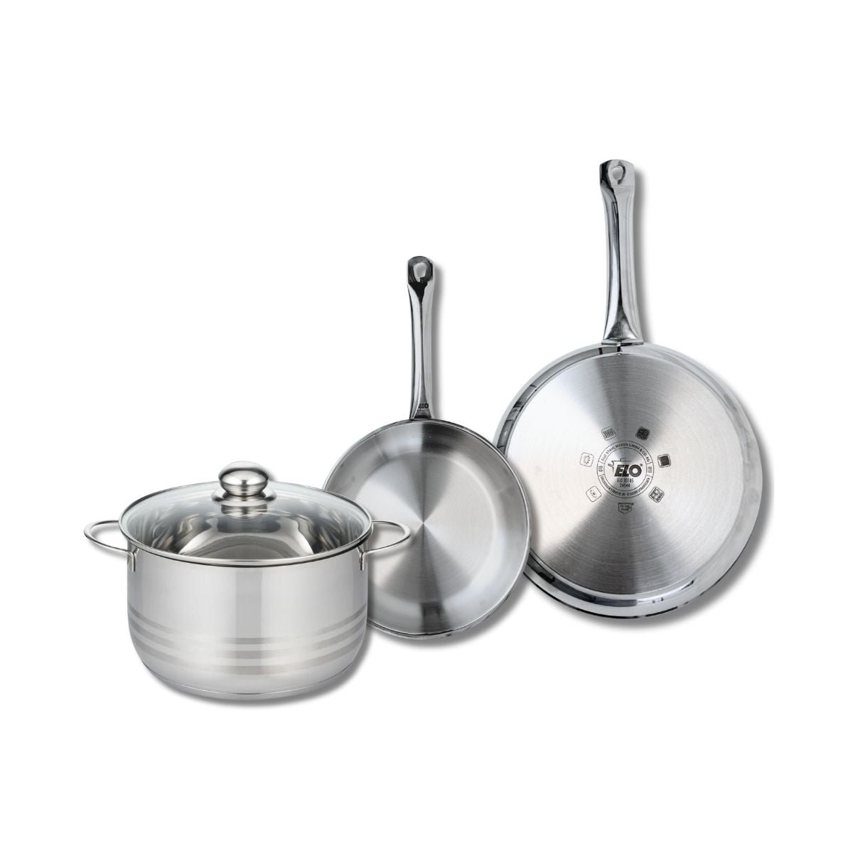 Batterie 2 poêles 24/28cm + 1 faitout 24cm PROFI BRILLANT gris, ELO