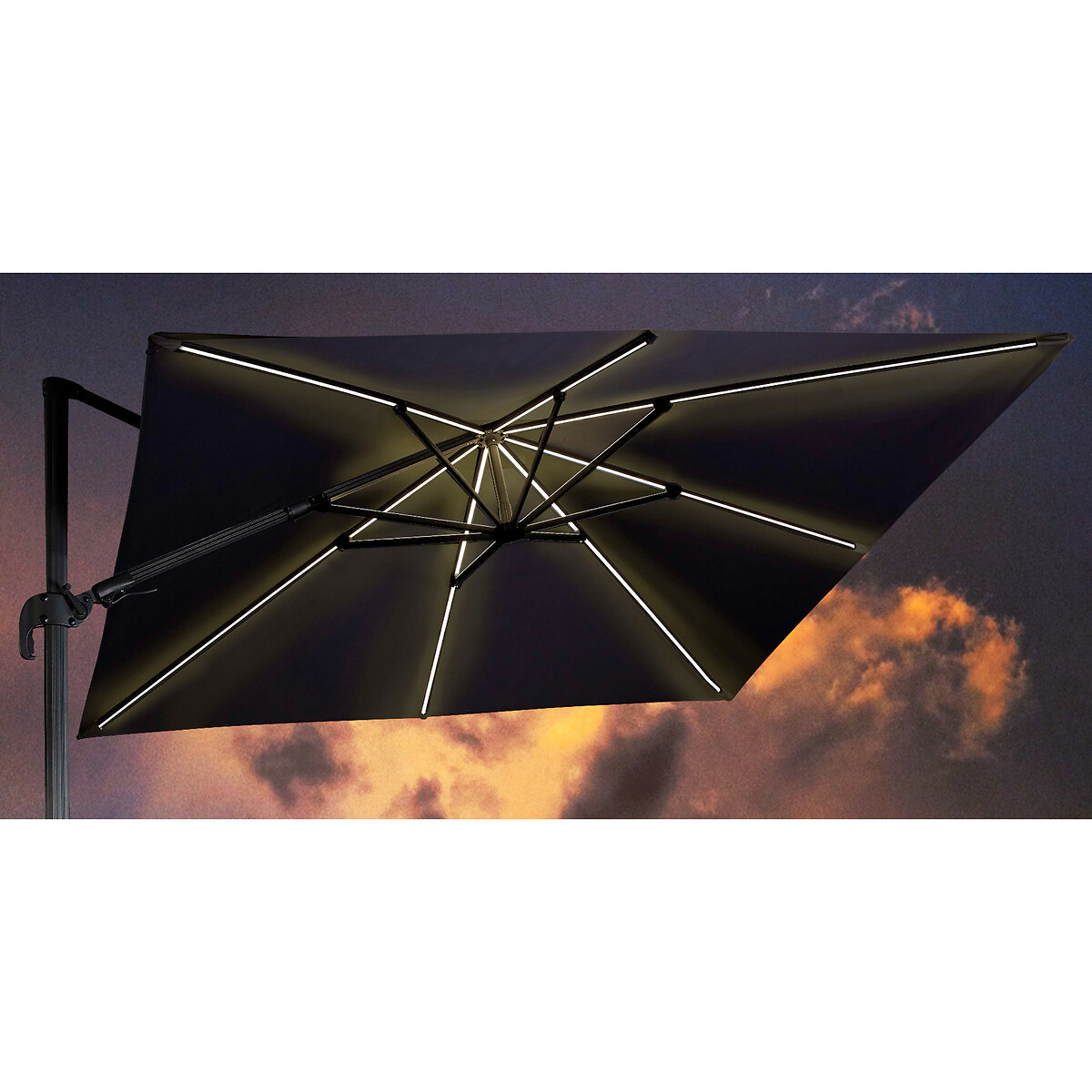 Challenger Dual Tilt Easy Adjustable Cantilever Parasol with LED Lighting (3m grey, SO'HOME