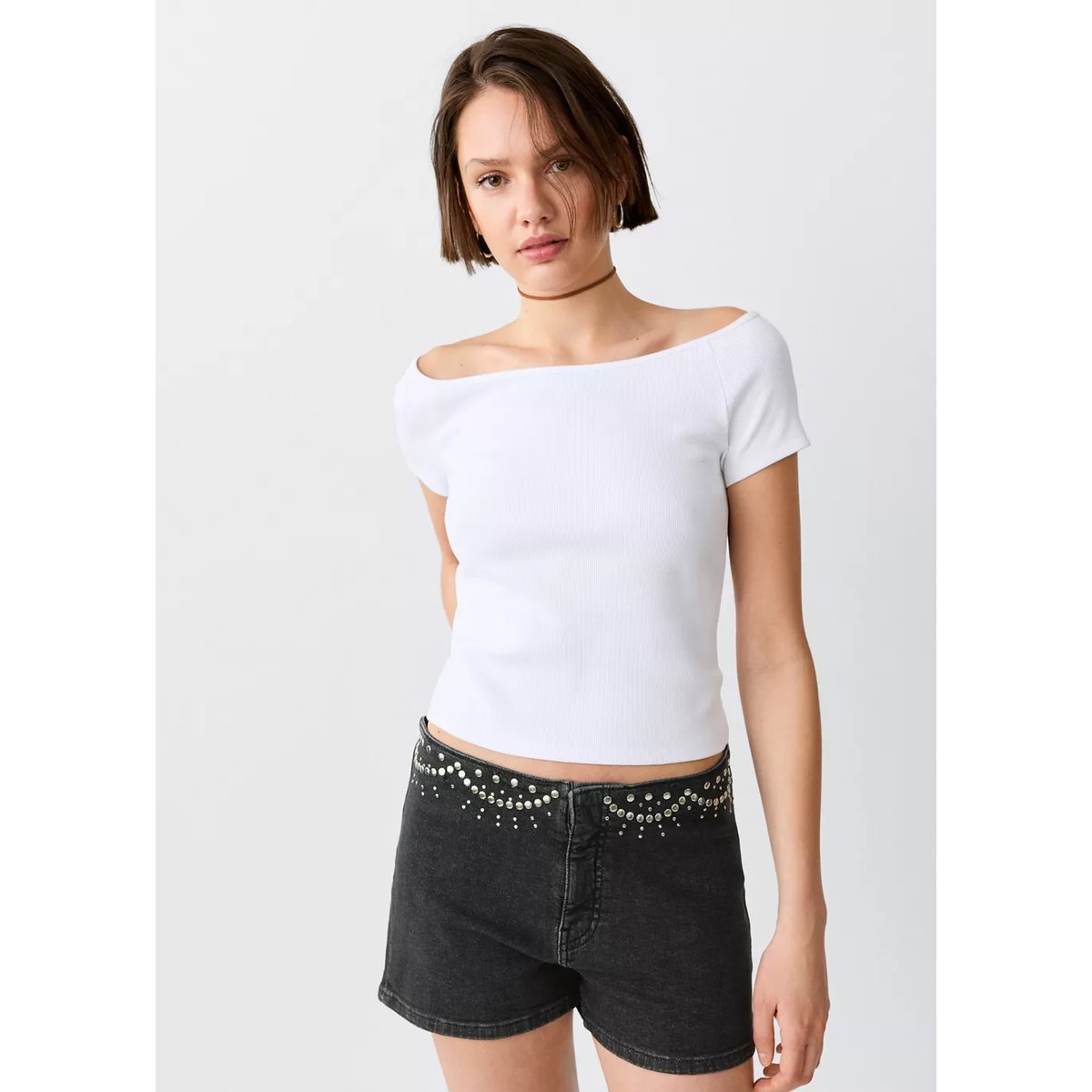Mini short clouté black denim, MANGO TEEN