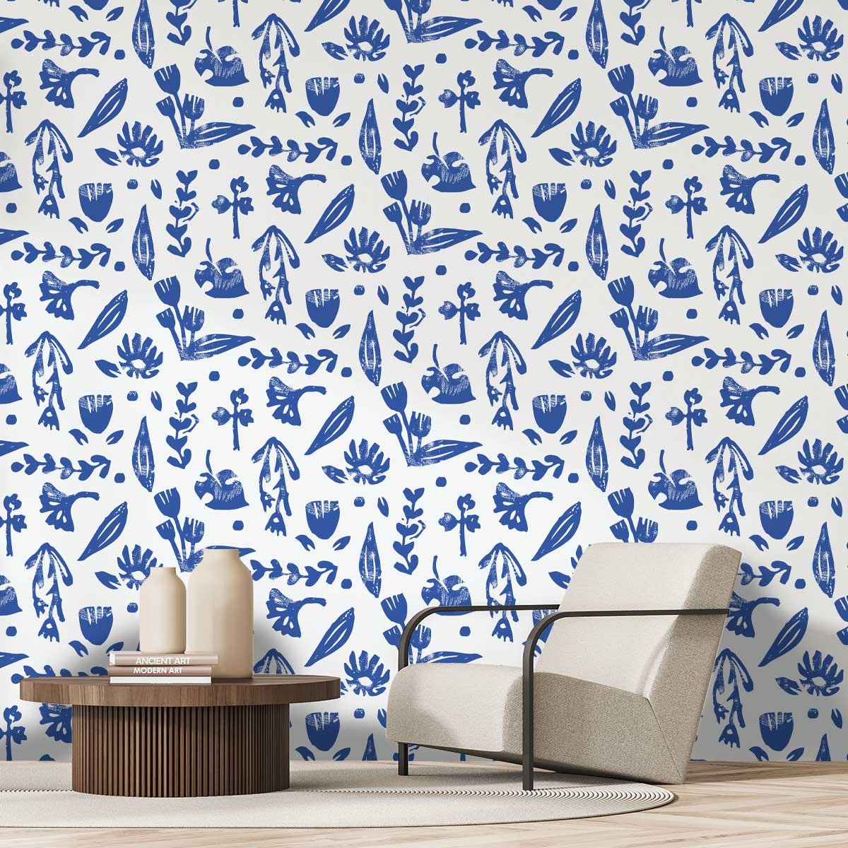 Papier peint fleur bleu intissé, HEXOA