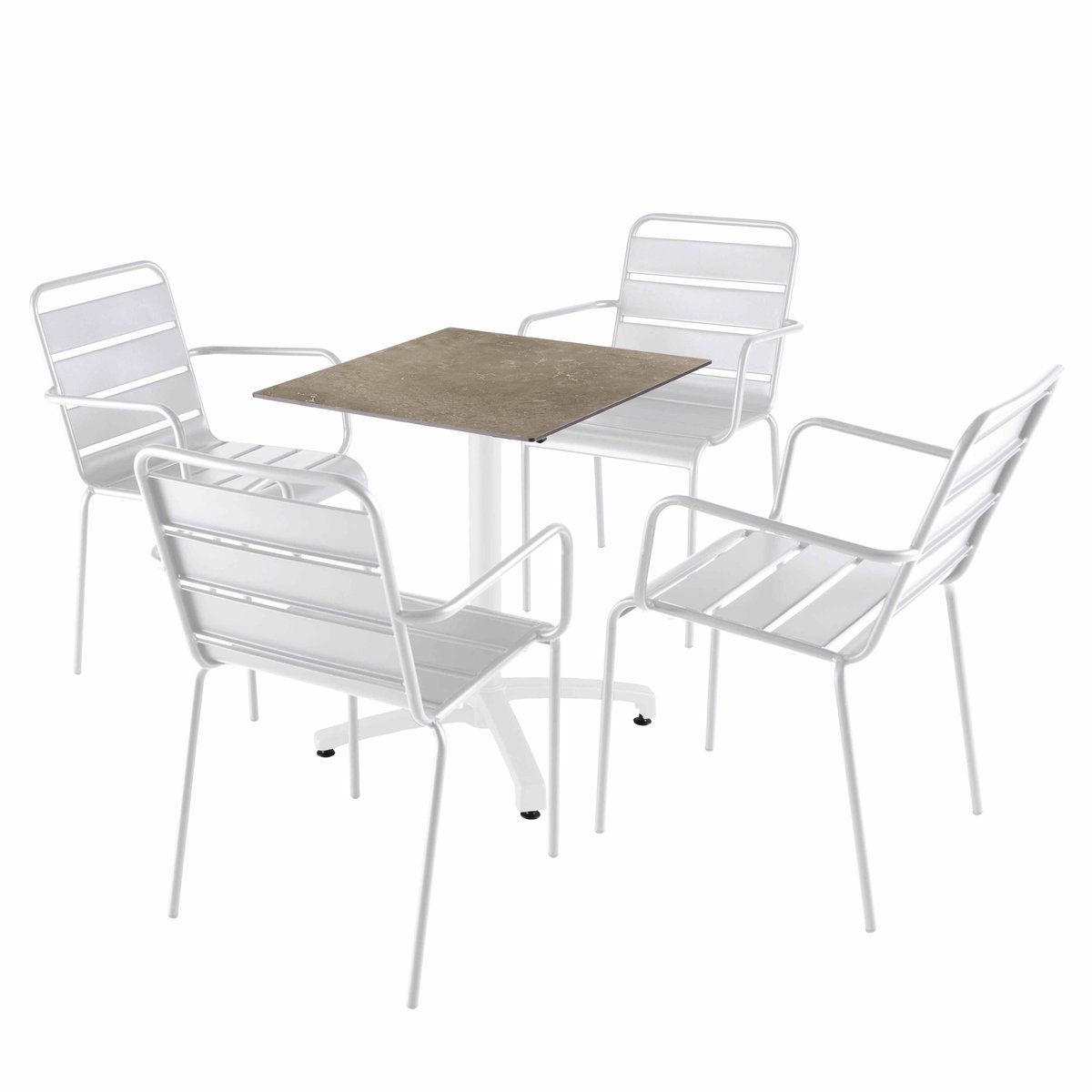 Table 60x60 cm inclinable stratifiée avec pied blanc et chaises en métal, OPERA blanc, OVIALA