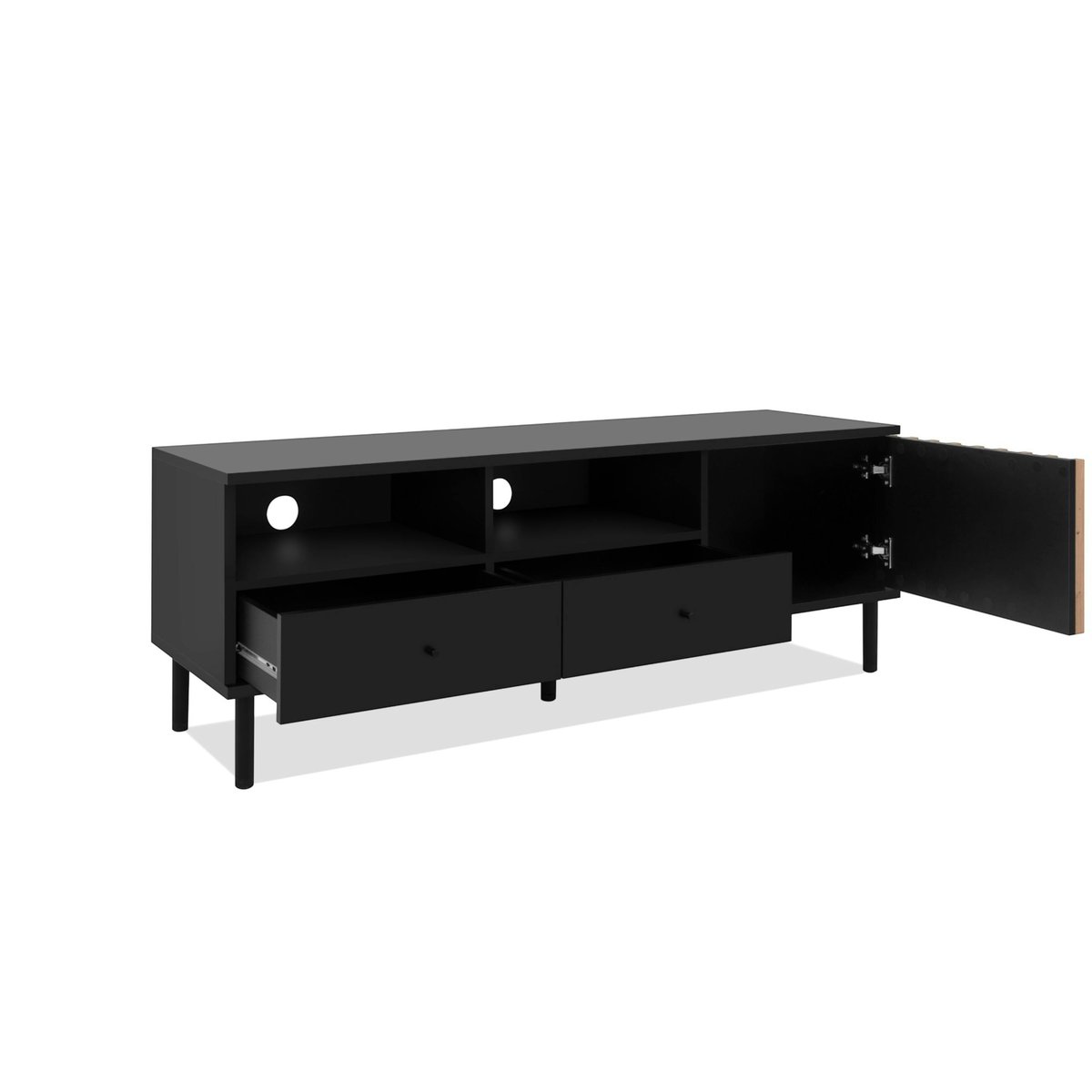 Meuble TV noir décor bois 1 porte 2 tiroirs NOREN noir, PIER IMPORT