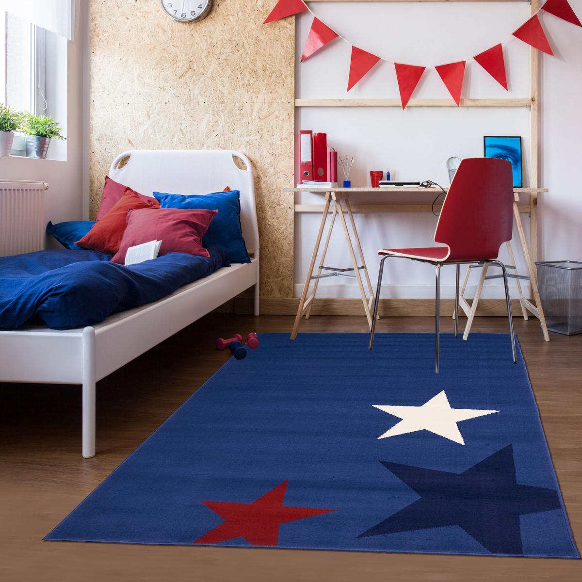 Tapis enfant tissé LYN1 STAR bleu, UN AMOUR DE TAPIS