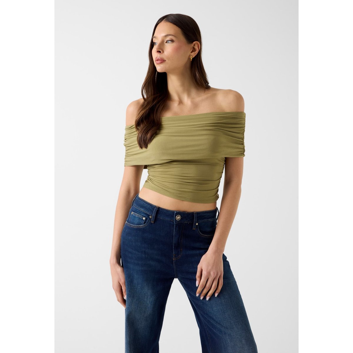 Haut Plissé Épaules Dénudées vert, GUESS