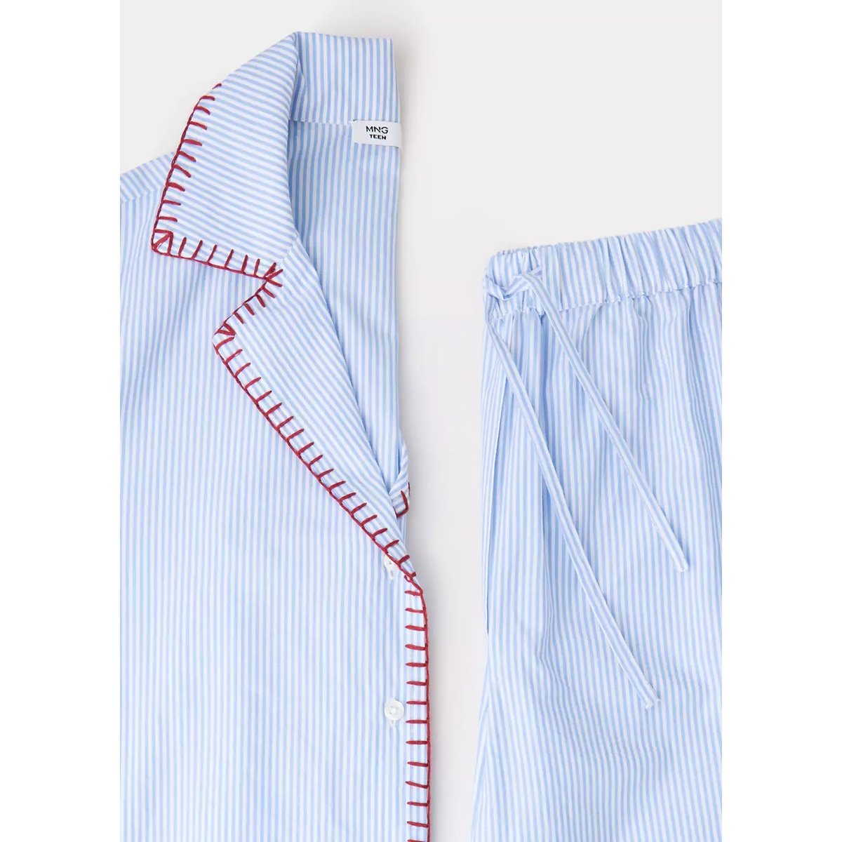 Pyjama complet à rayures avec détails surpiqués bleu, MANGO TEEN