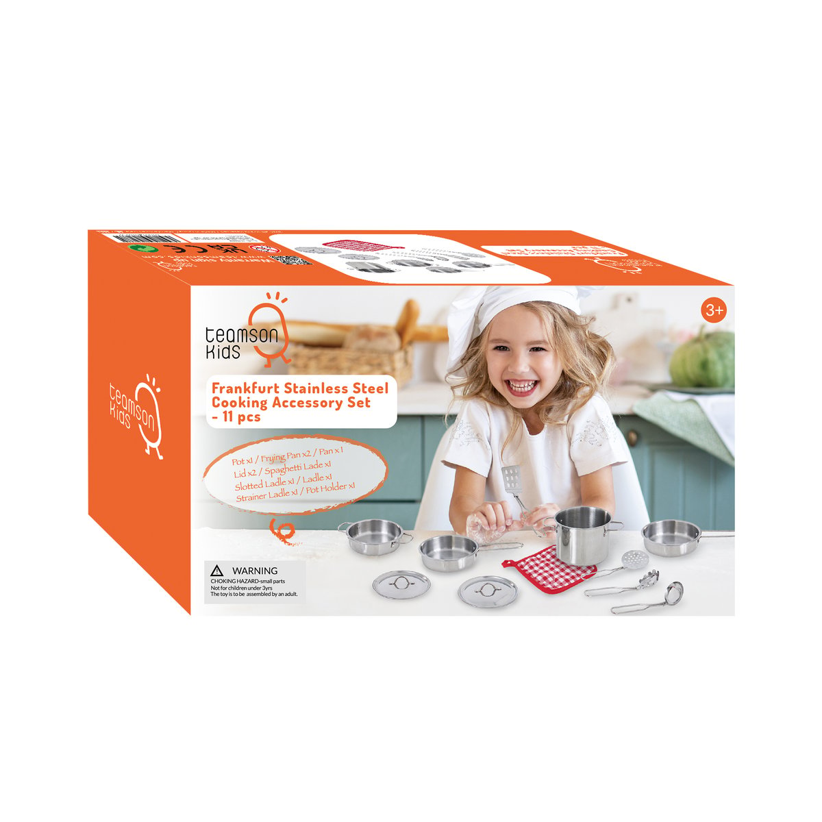 Set de cuisine inox 11 pièces pour jeu d’imitation, LITTLE CHEF gris, TEAMSON KIDS