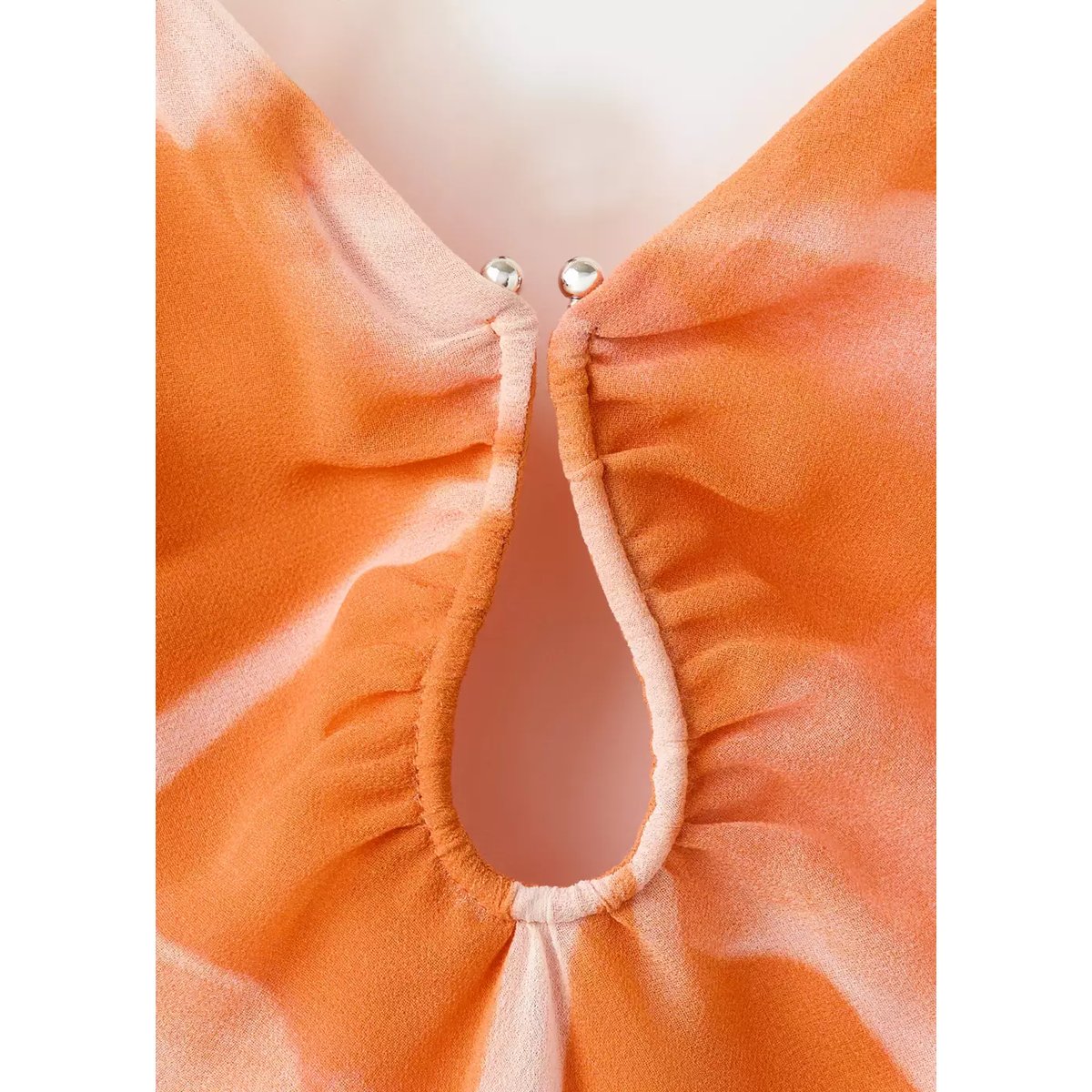 Robe à fleurs cut-out métallisée orange, MANGO