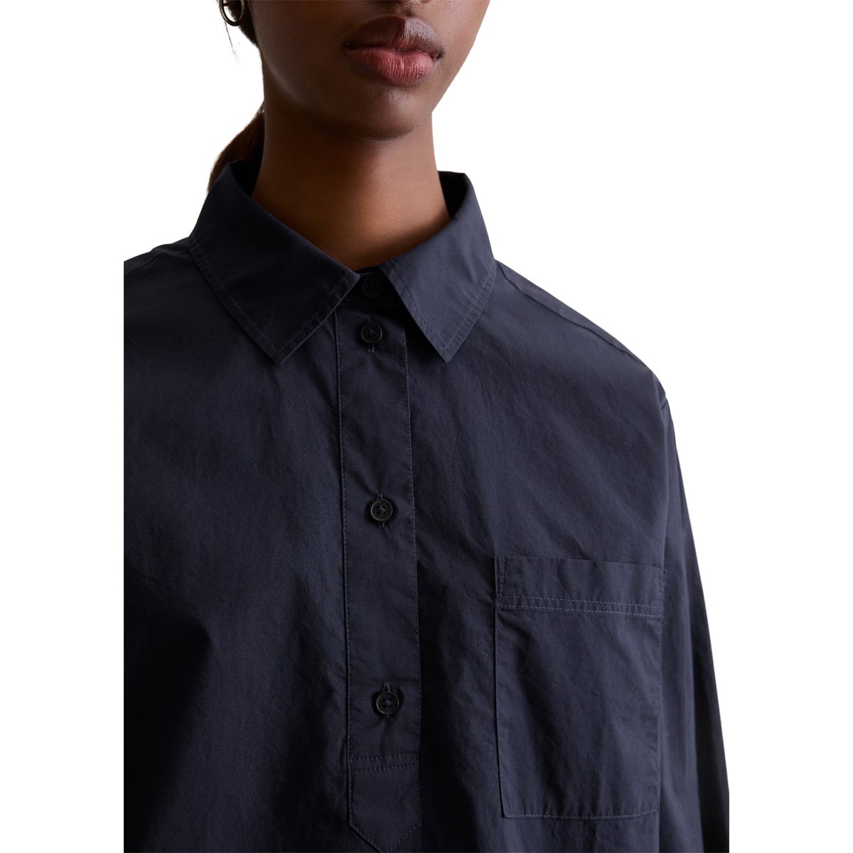 Blouse de style polo relaxed en popeline douce bleu fooncé, MARC O’POLO DENIM