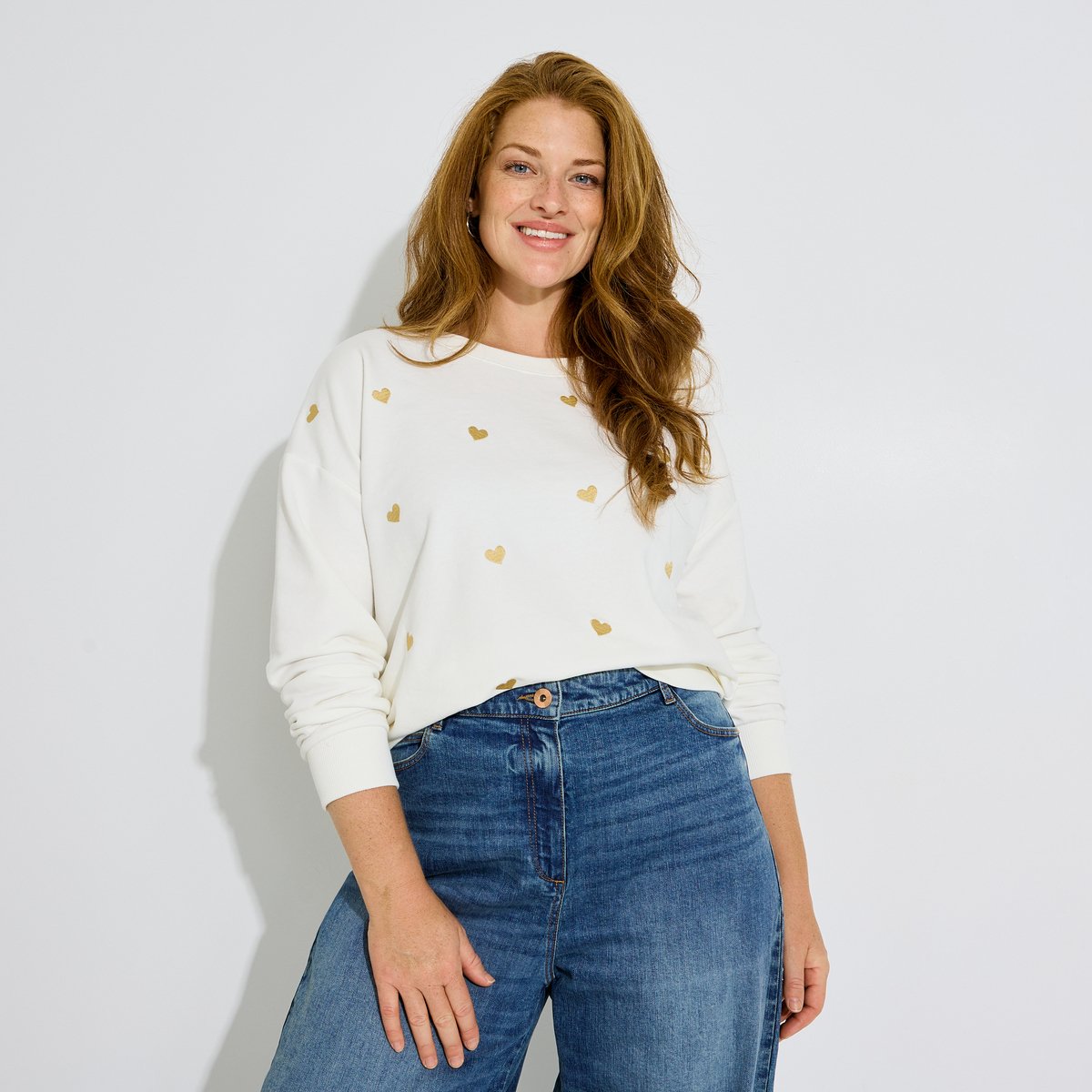 Sweat cœurs brodés blanc cassé ecru, GRAIN DE MALICE