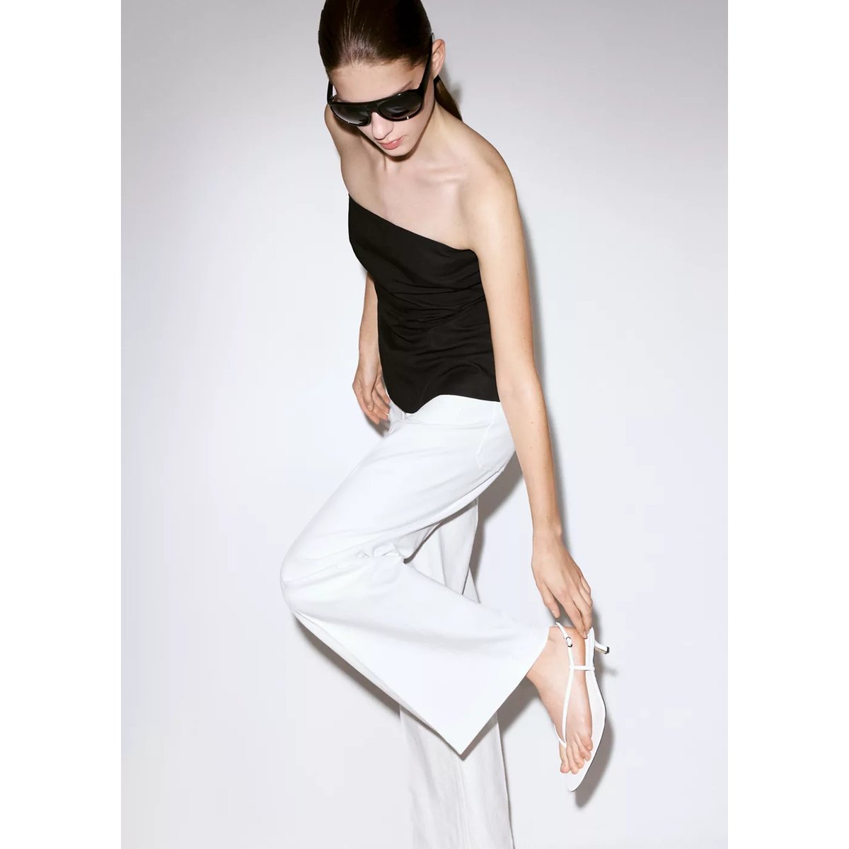 Jean large taille haute blanc, MANGO