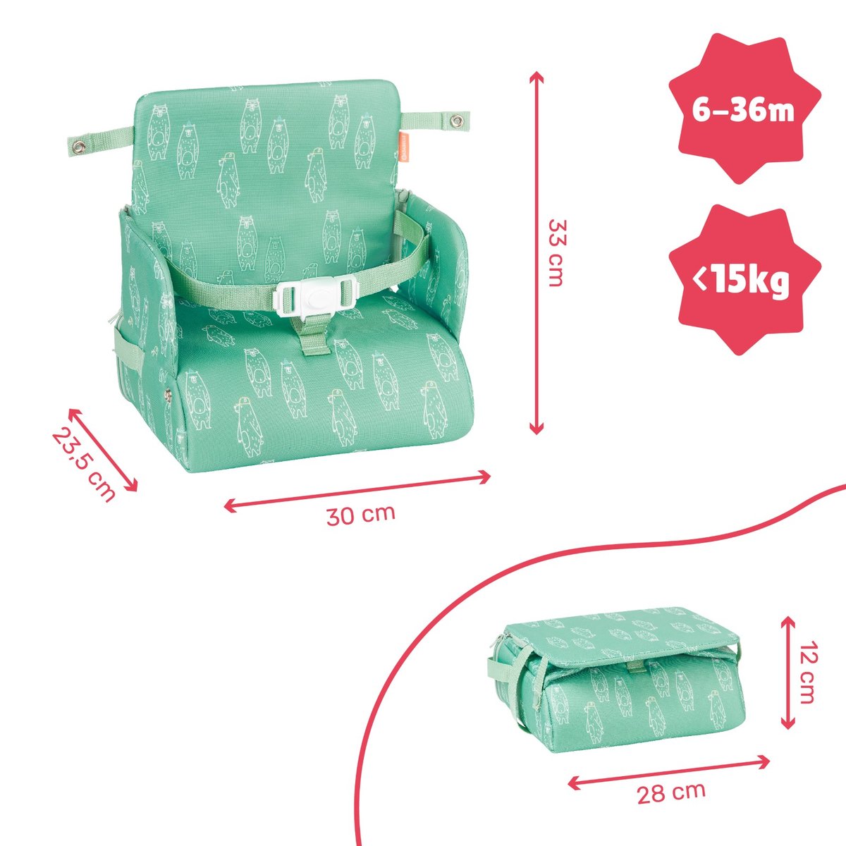 Réhausseur Chaise Bébé Nomade Ours vert, BADABULLE