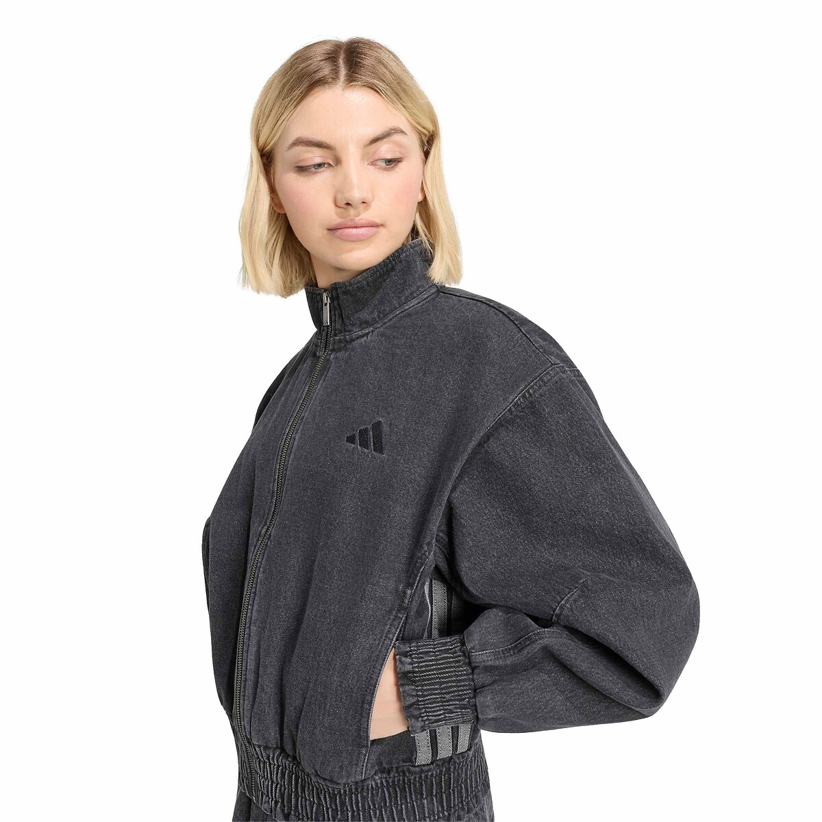 Giacca con zip in denim denim nero, ADIDAS SPORTSWEAR