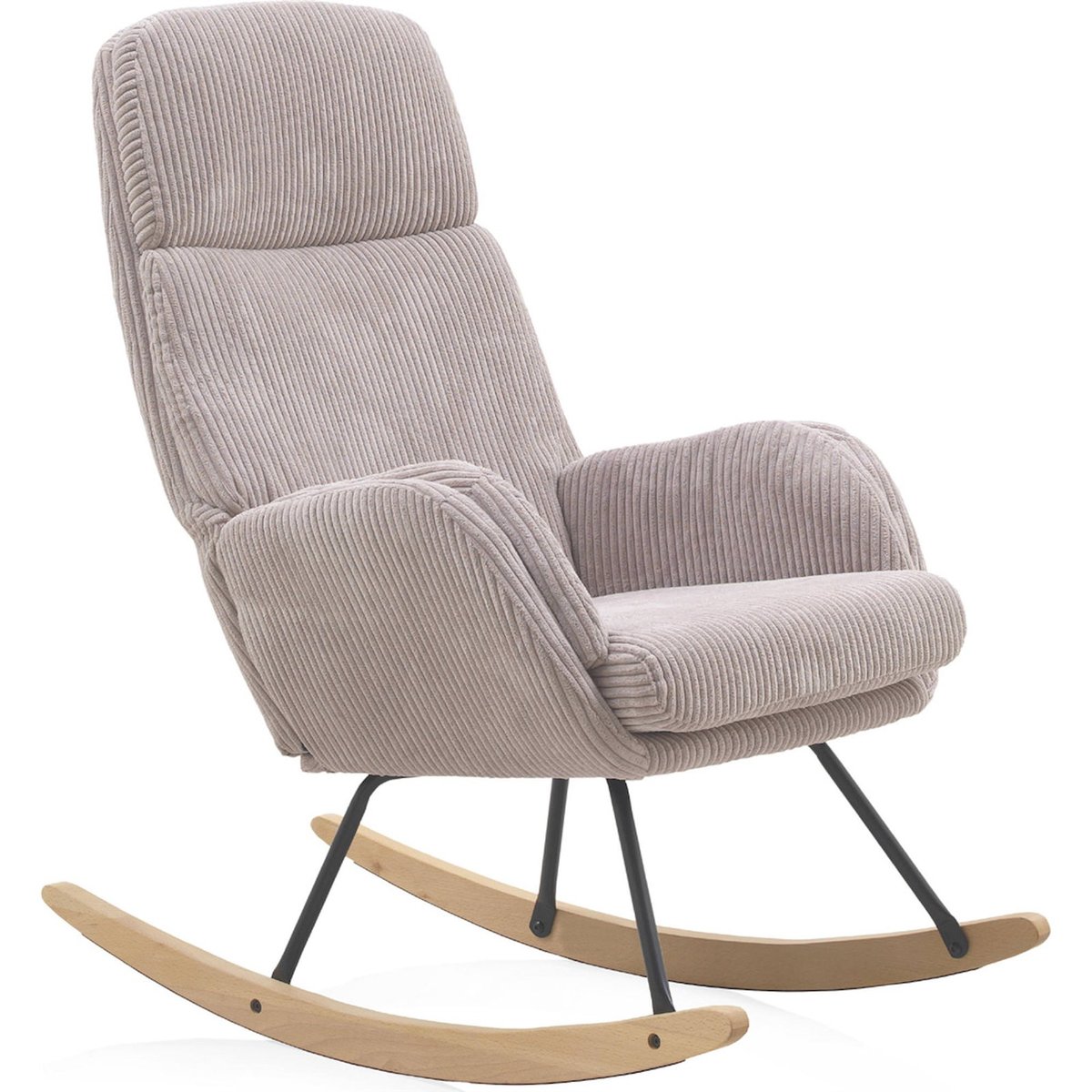 Fauteuil à bascule velours côtelé pieds hêtre lavande rose pâle côtelé, RECOLLECTION