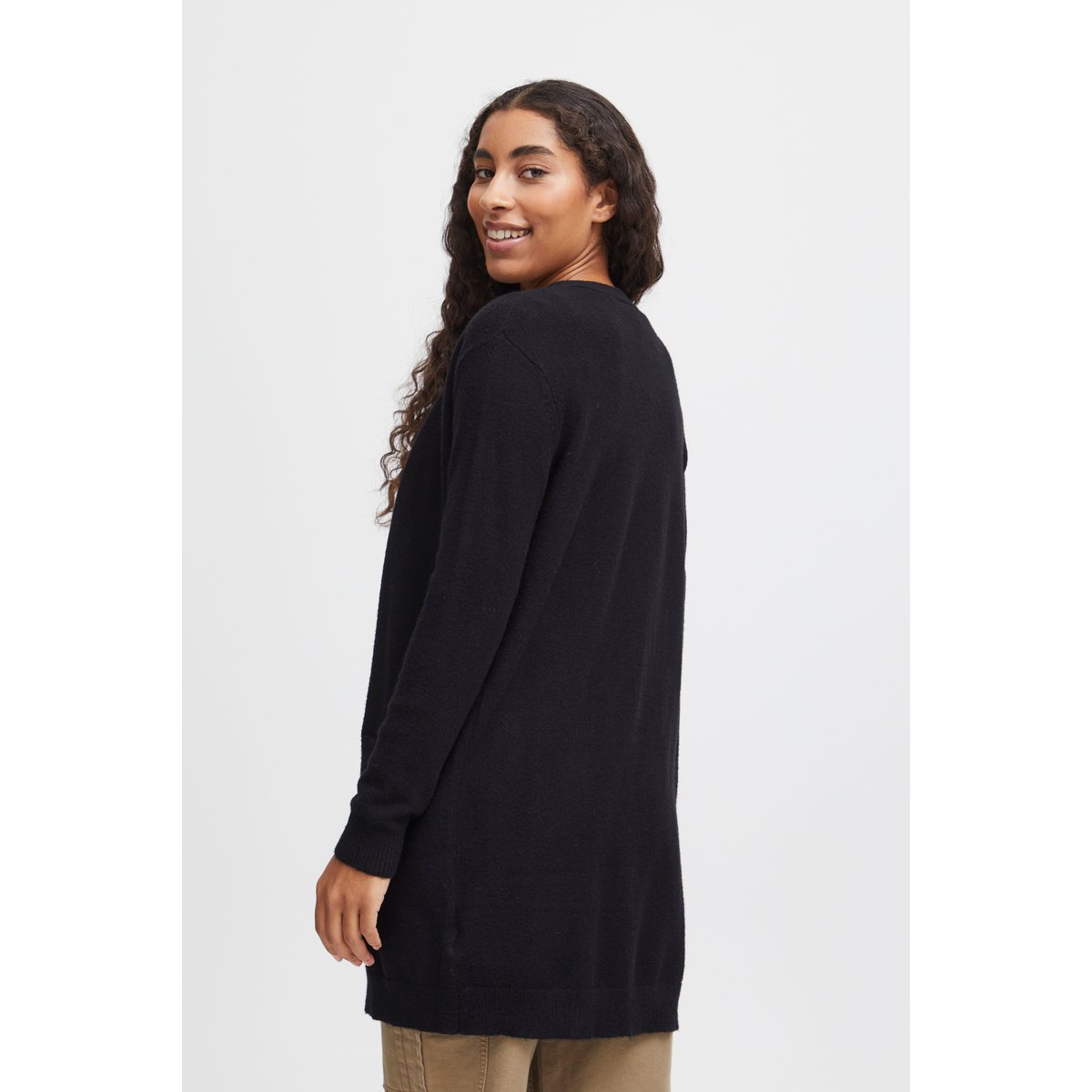 Cardigan en maille, manches longues, col ouvert, 2 poches noir, B.YOUNG