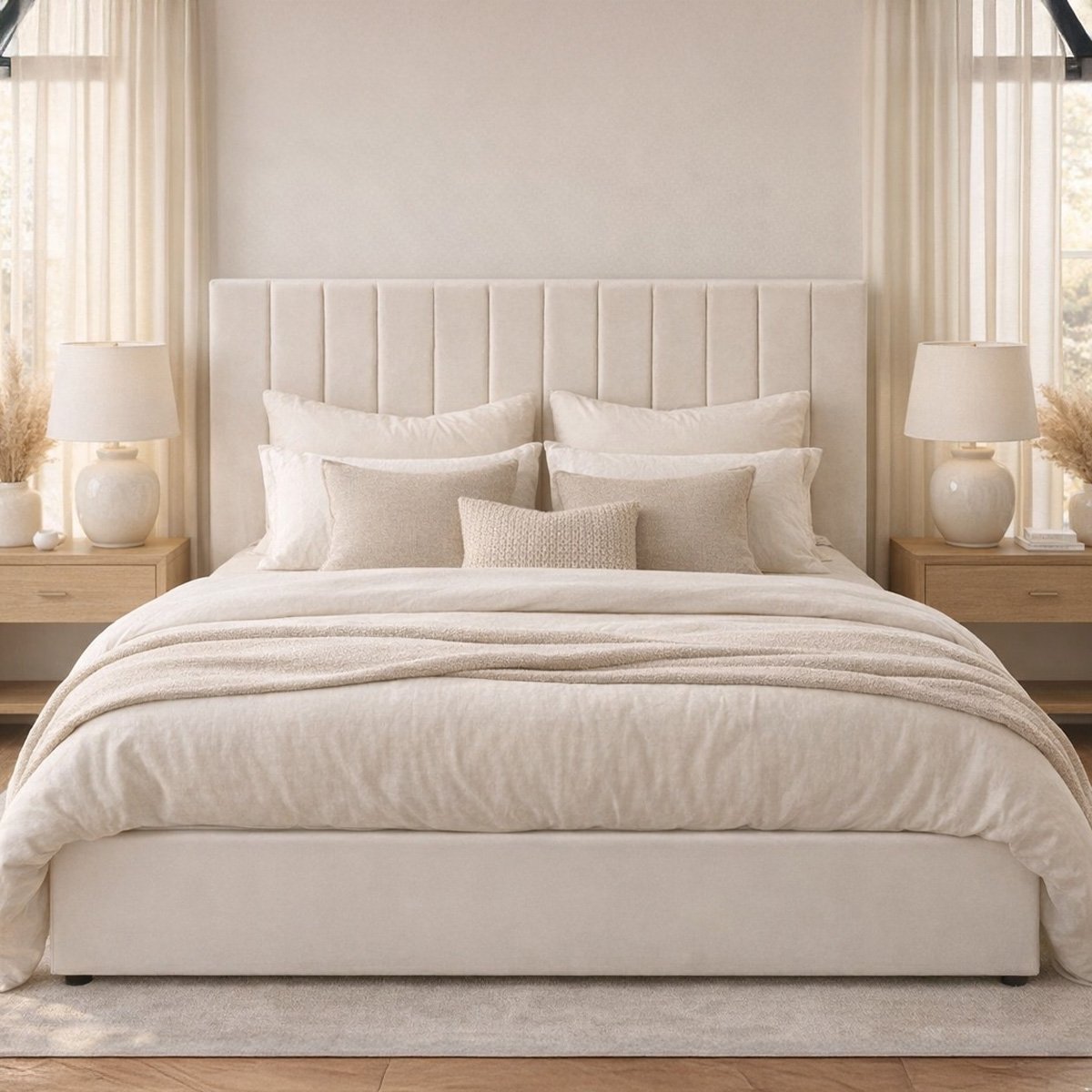 Lit coffre - Velours beige - GIULIA beige, MAISON AUBERTIN