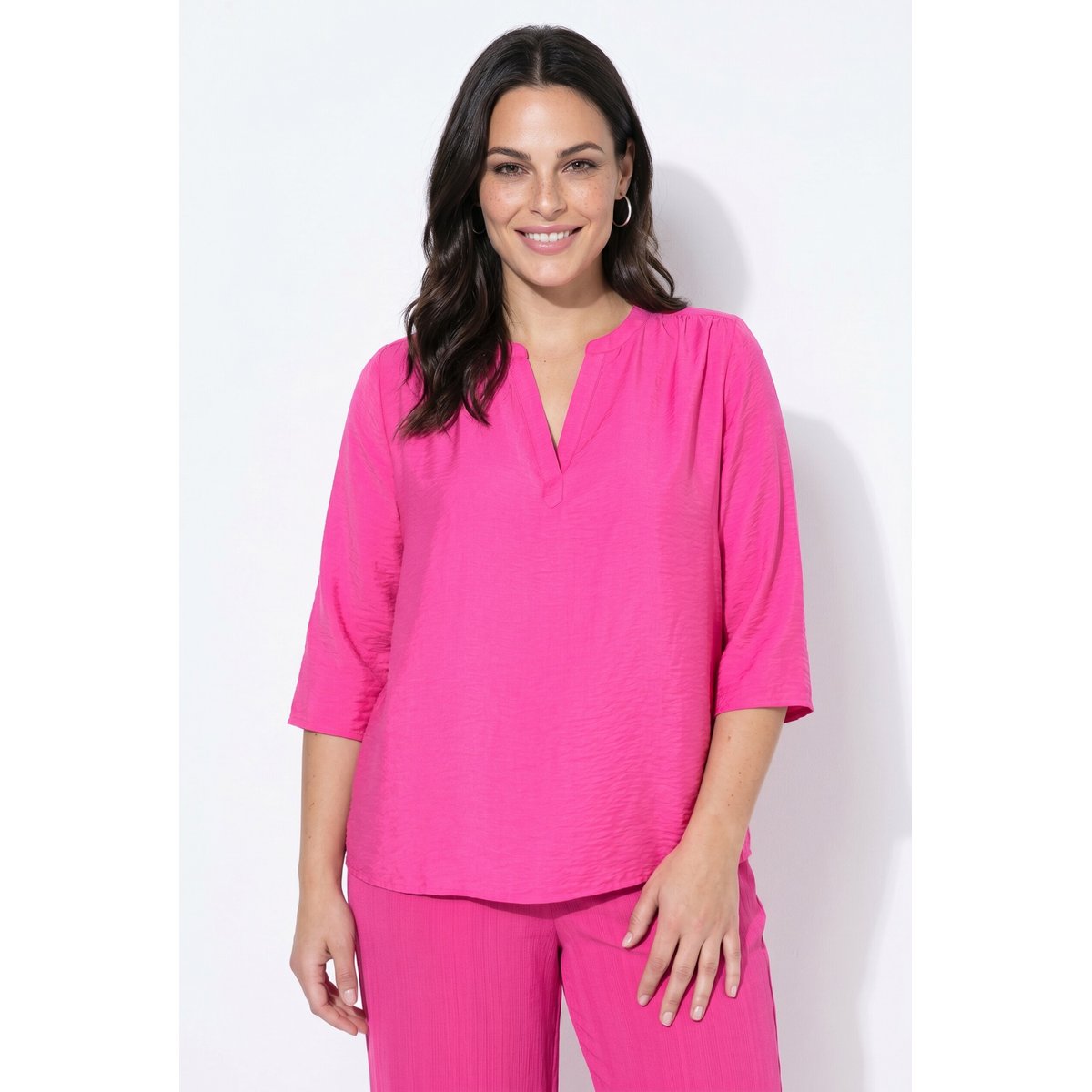 Chemisier oversize à col tunisien et manches rose vif, ULLA POPKEN