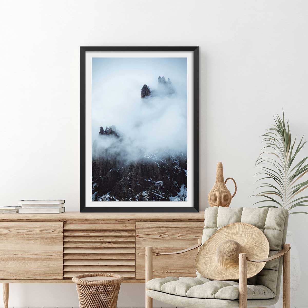 Affiche paysage tempête dans les alpes suisses affiche + cadre en bois - noir, HEXOA