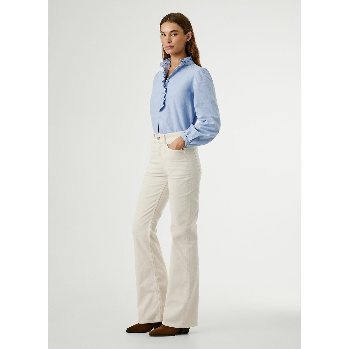 Corduroy Flared Trousers ecru , PEPE JEANS