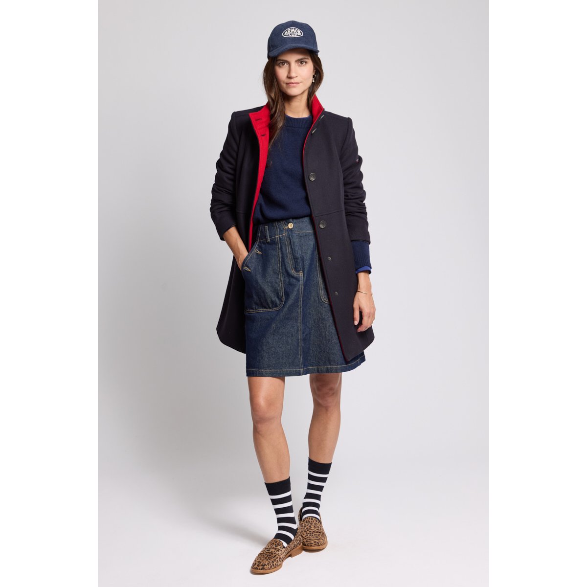 Manteau bi-colore en laine marine/rouge, ARMOR-LUX