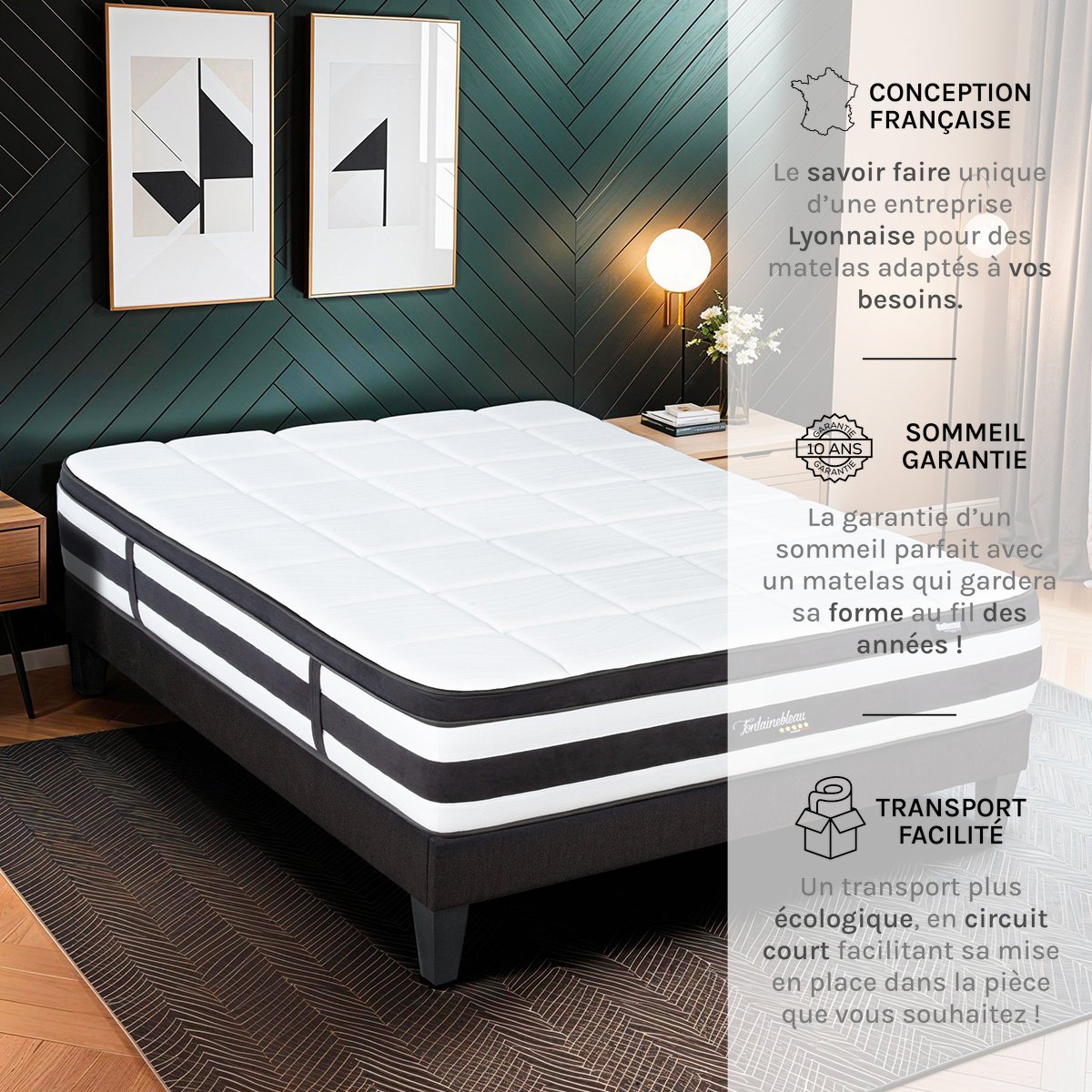 Matelas Ressorts ensachés Fontainebleau 140x190 cm Accueil Mémoire de forme blanc, BELLECOUR