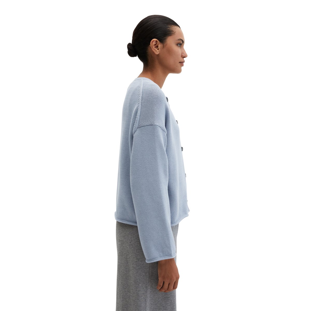 Cardigan oversized à col en V DfC en fil de coton organique gris, MARC O'POLO