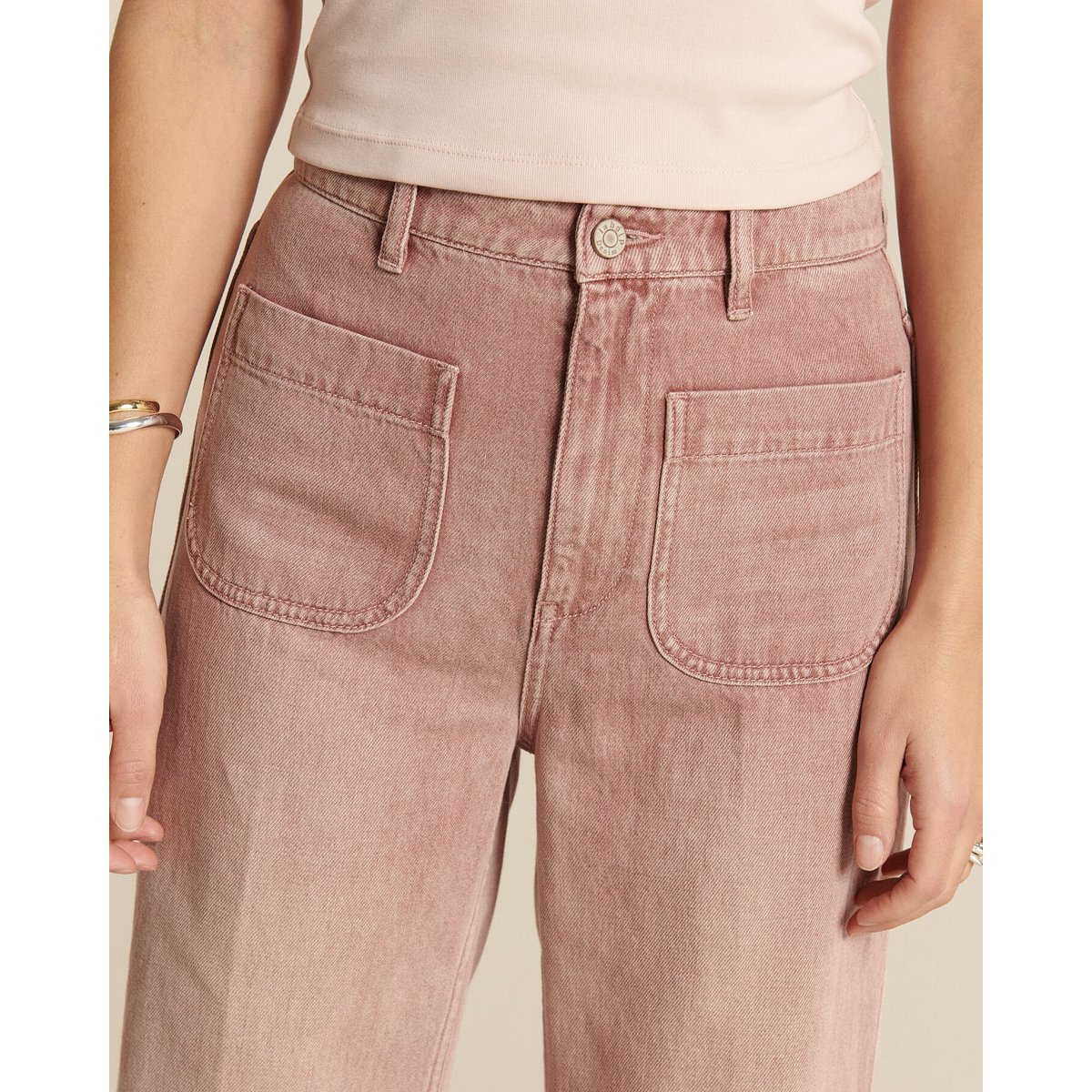 JEANS DROIT LARGE TAILLE HAUTE DENIM CONFORT quartz, LABDIP