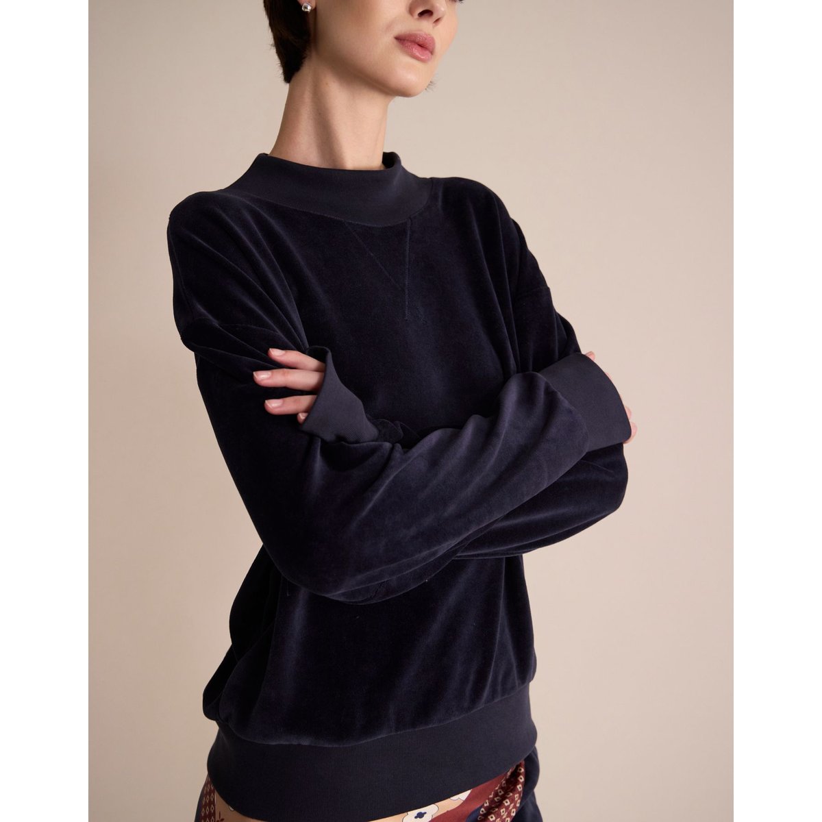 Sweatshirt en velours lisse Manon - Ines de la Fressange Paris bleu marine, INES DE LA FRESSANGE PARIS