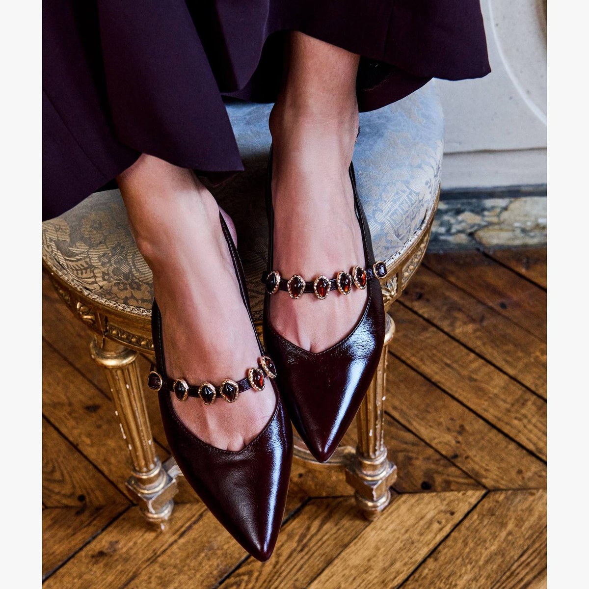 Ballerine en cuir BEVERLY violet pourpre, BOCAGE