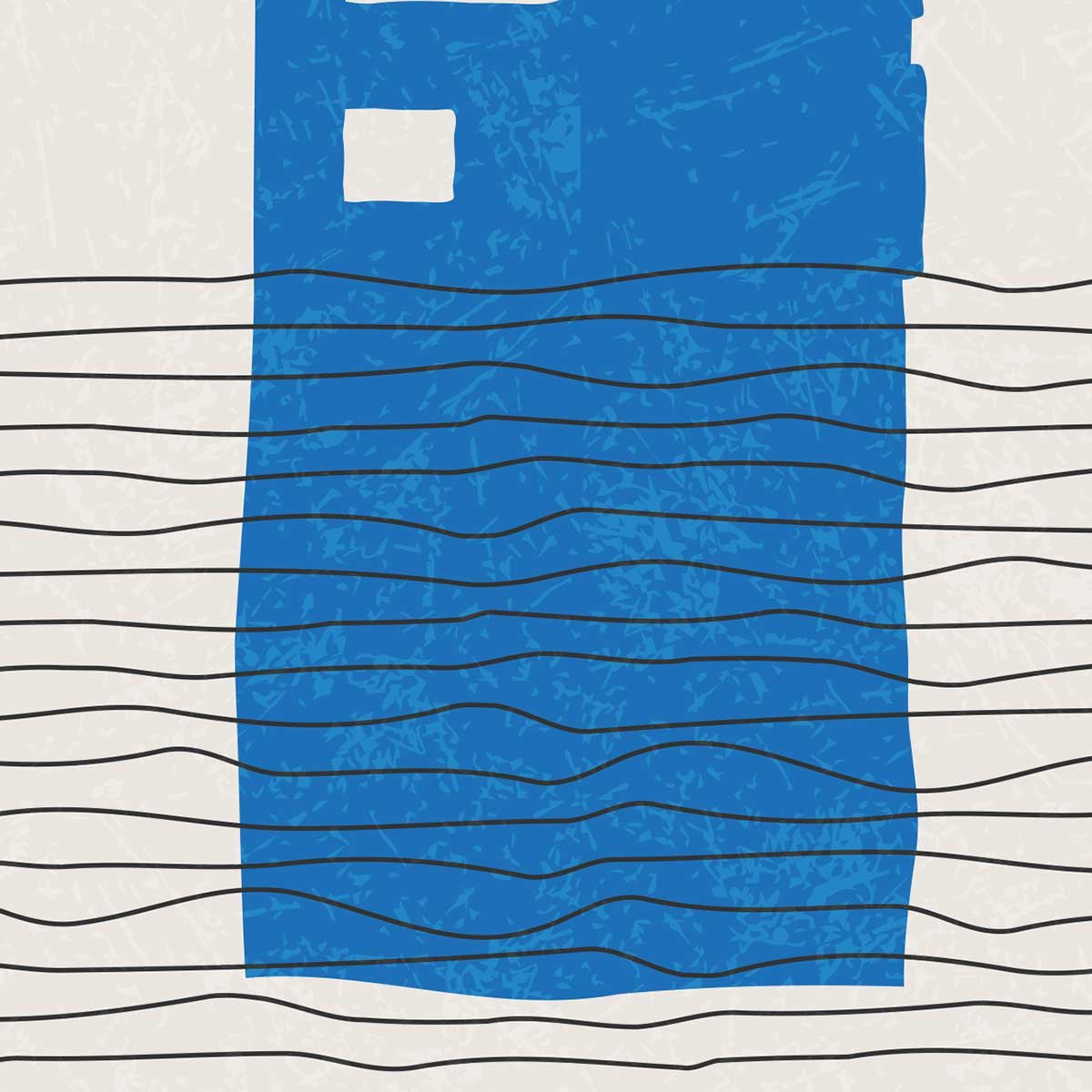 Affiche encadrée maison abstraite bleue affiche + cadre en métal - noir, HEXOA