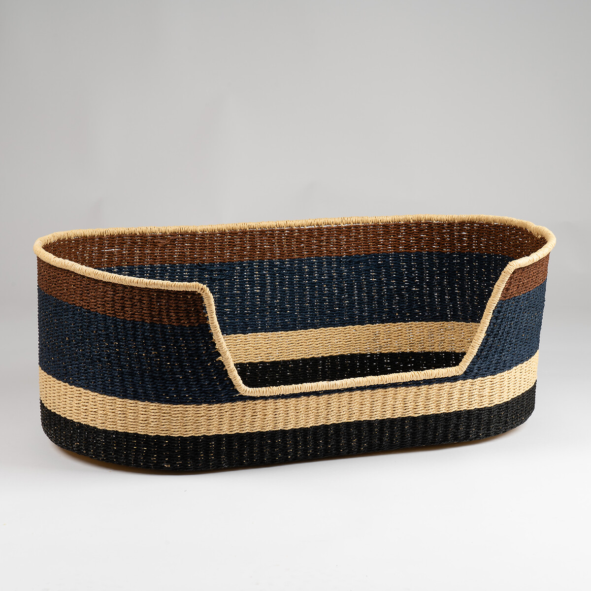 Navy and Brown Stripe Woven Pet Bed with Cushion Large navy, SO'HOME