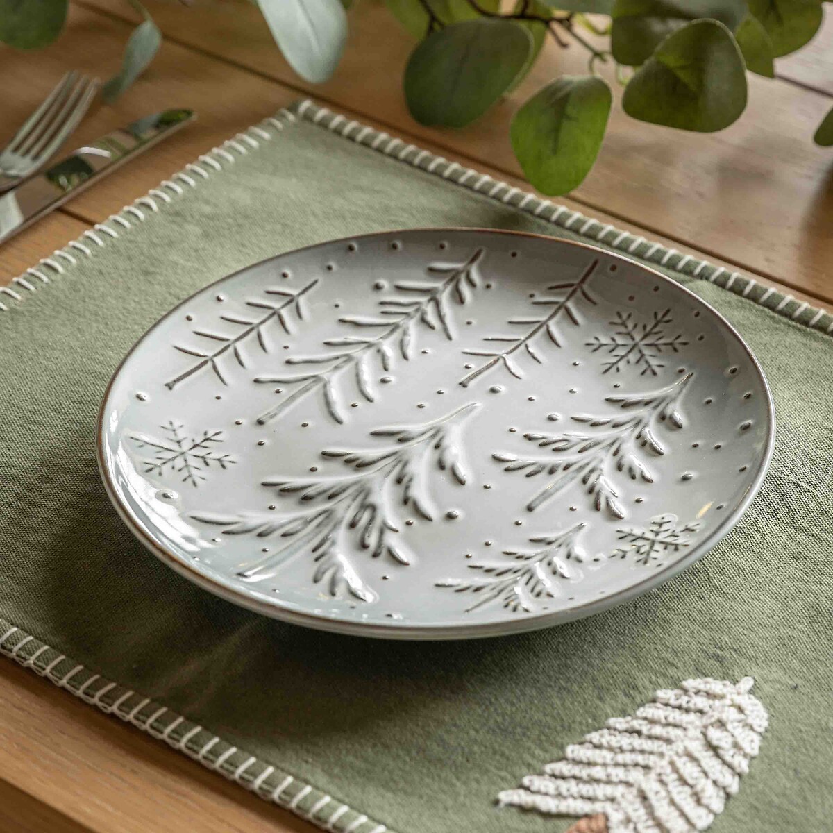 Set of 4 Woodland Tree Dessert Plates grey, ÉDITÉ