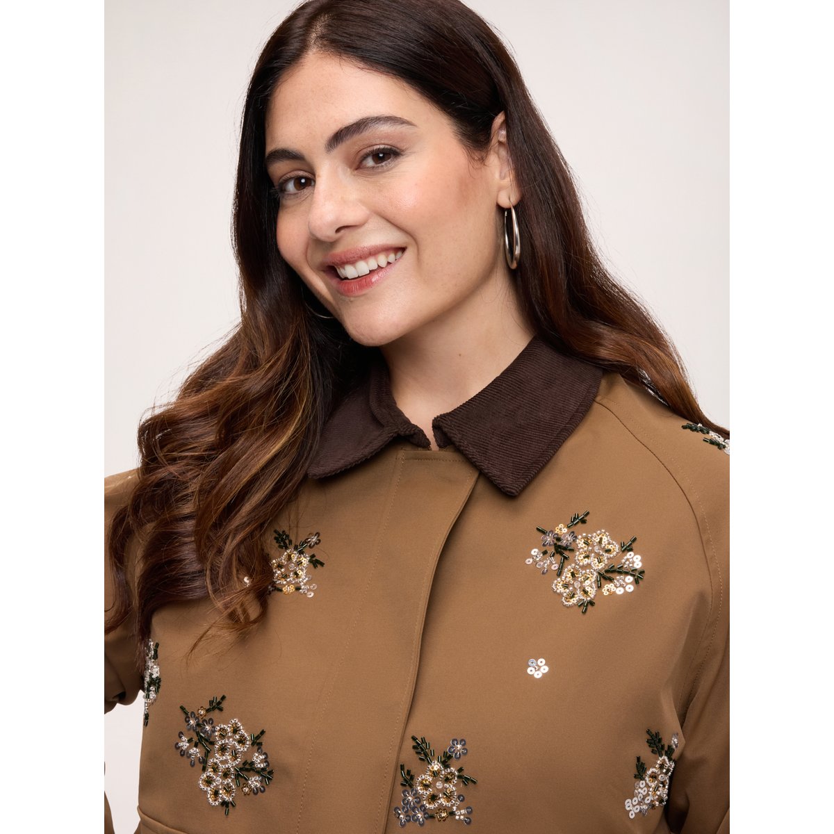 Veste avec broderies florales marron, FIORELLA RUBINO