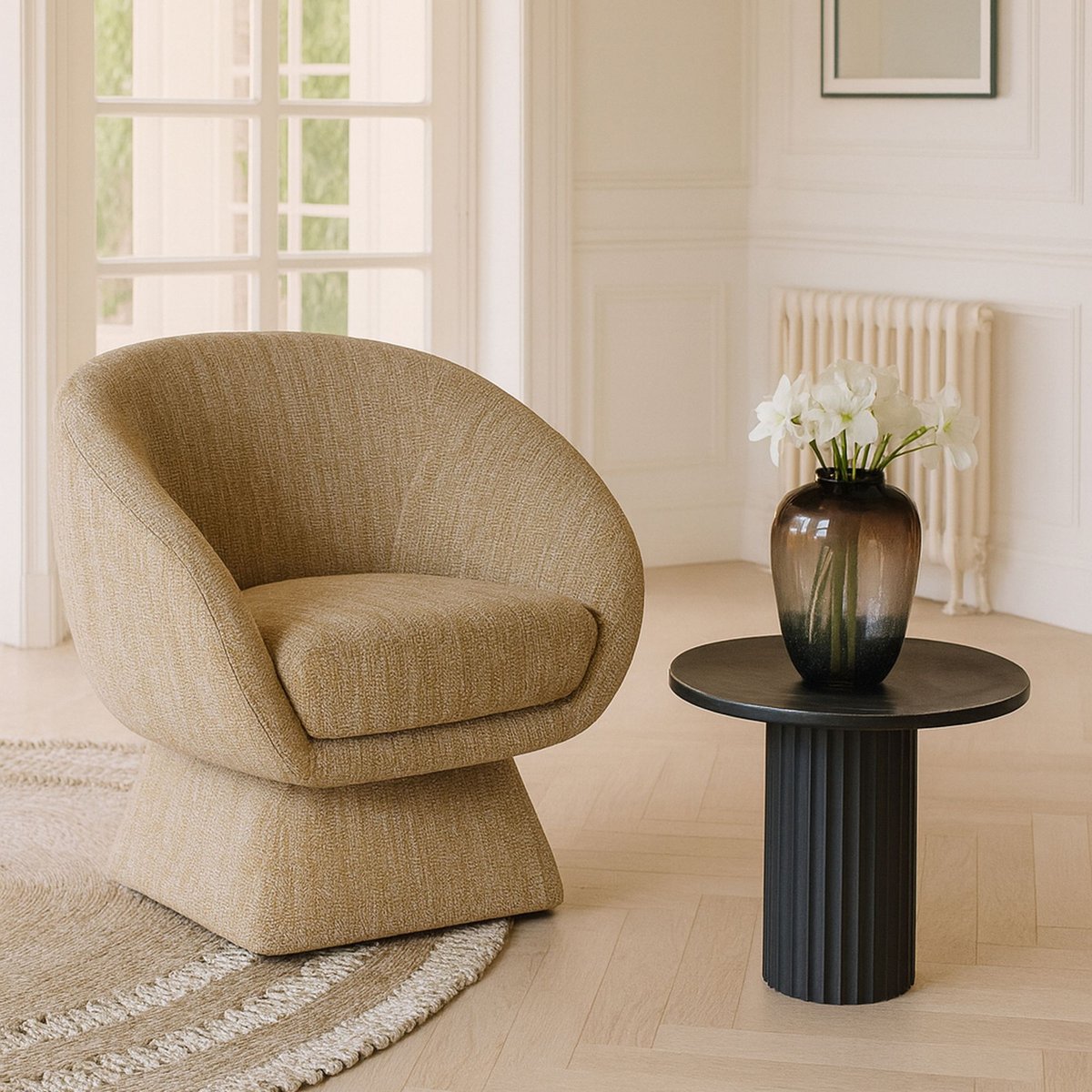 Fauteuil pivotant en tissus, SIXTIES jaune, NOW'S HOME