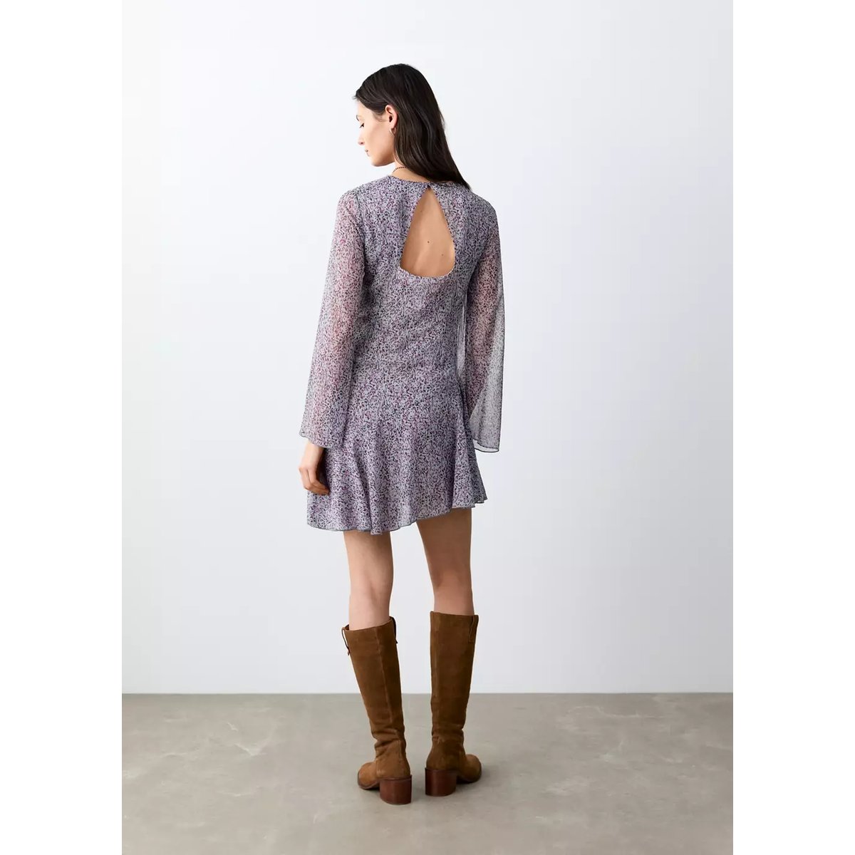 Robe imprimée ouverture dos violet clair/pastel, MANGO TEEN