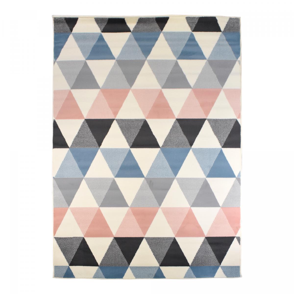 Tapis chambre tissé LYN49 PASTELIANGLE crème, rose, bleu, gris, UN AMOUR DE TAPIS