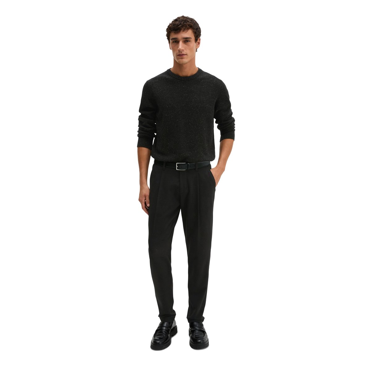 Pull-over regular en fil de tweed moucheté noir, MARC O'POLO