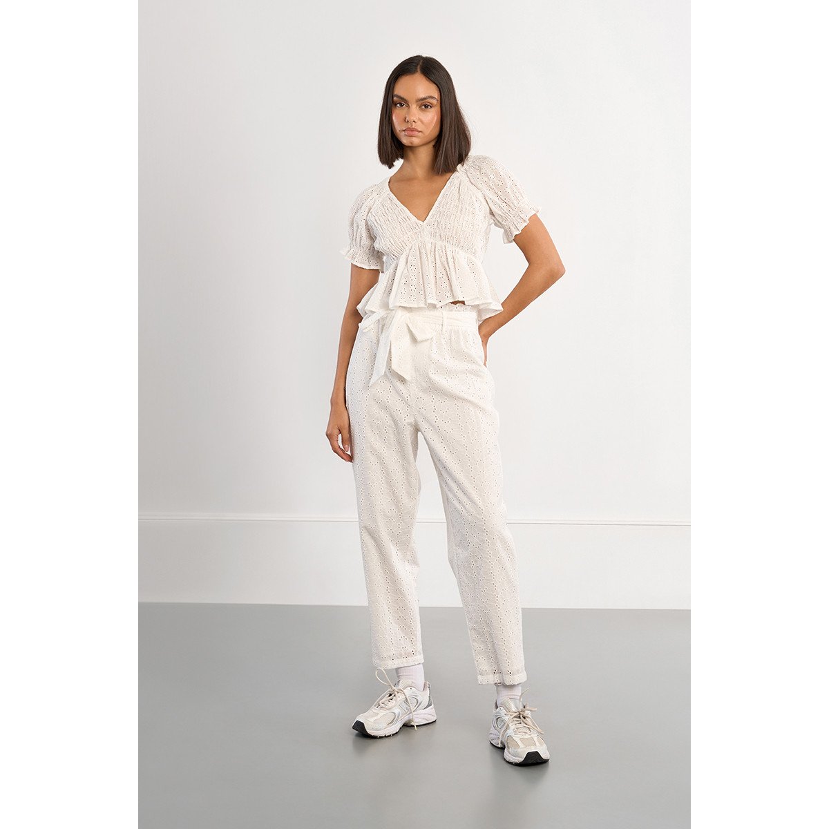 Pantalon coton, en broderie anglaise blanc, LILI SIDONIO