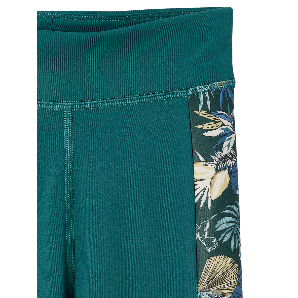 Legging sport matière technique bandes côtés fleurs exotiques vert émeraude, VERTBAUDET