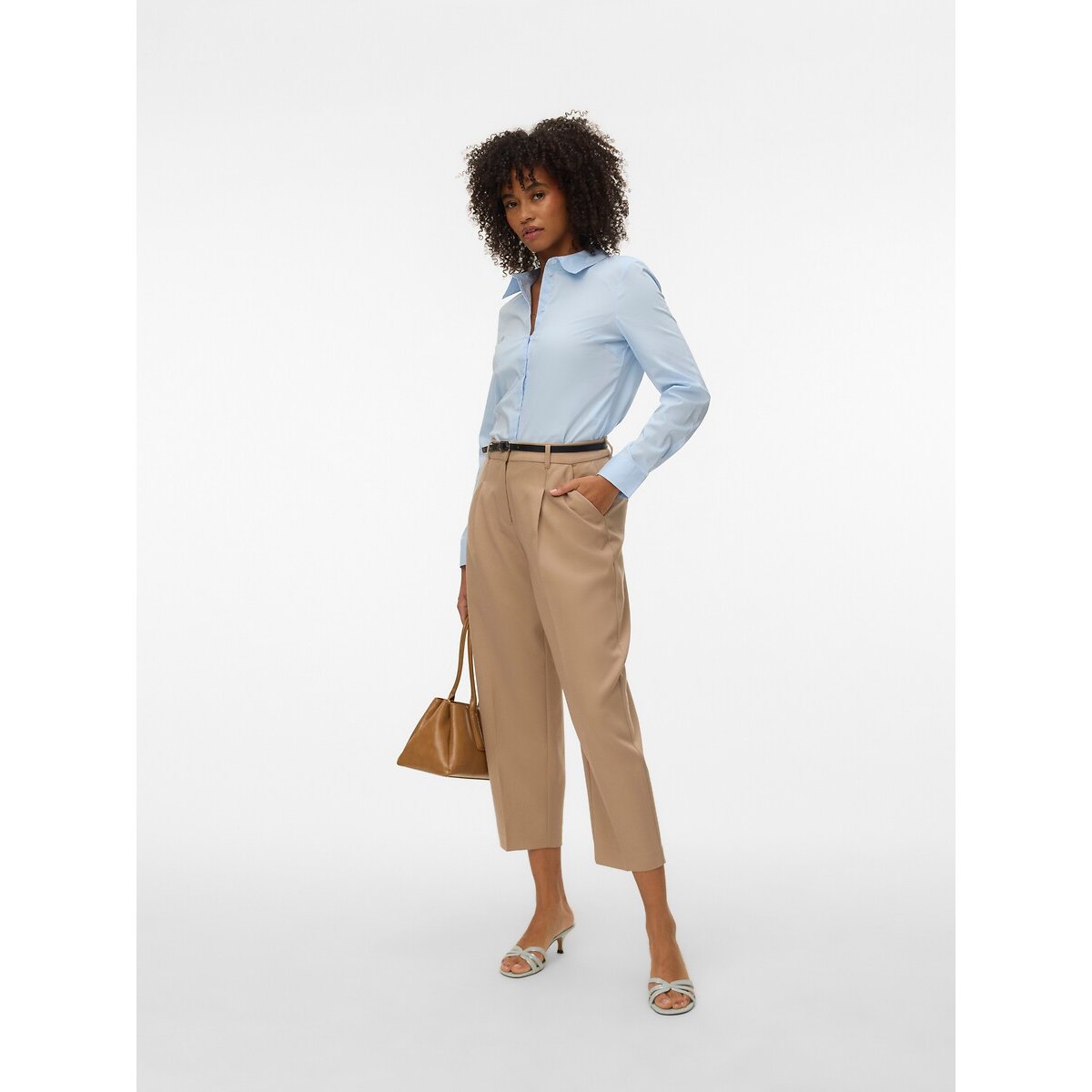 Pantaloni a gamba larga con cintura beige, VERO MODA