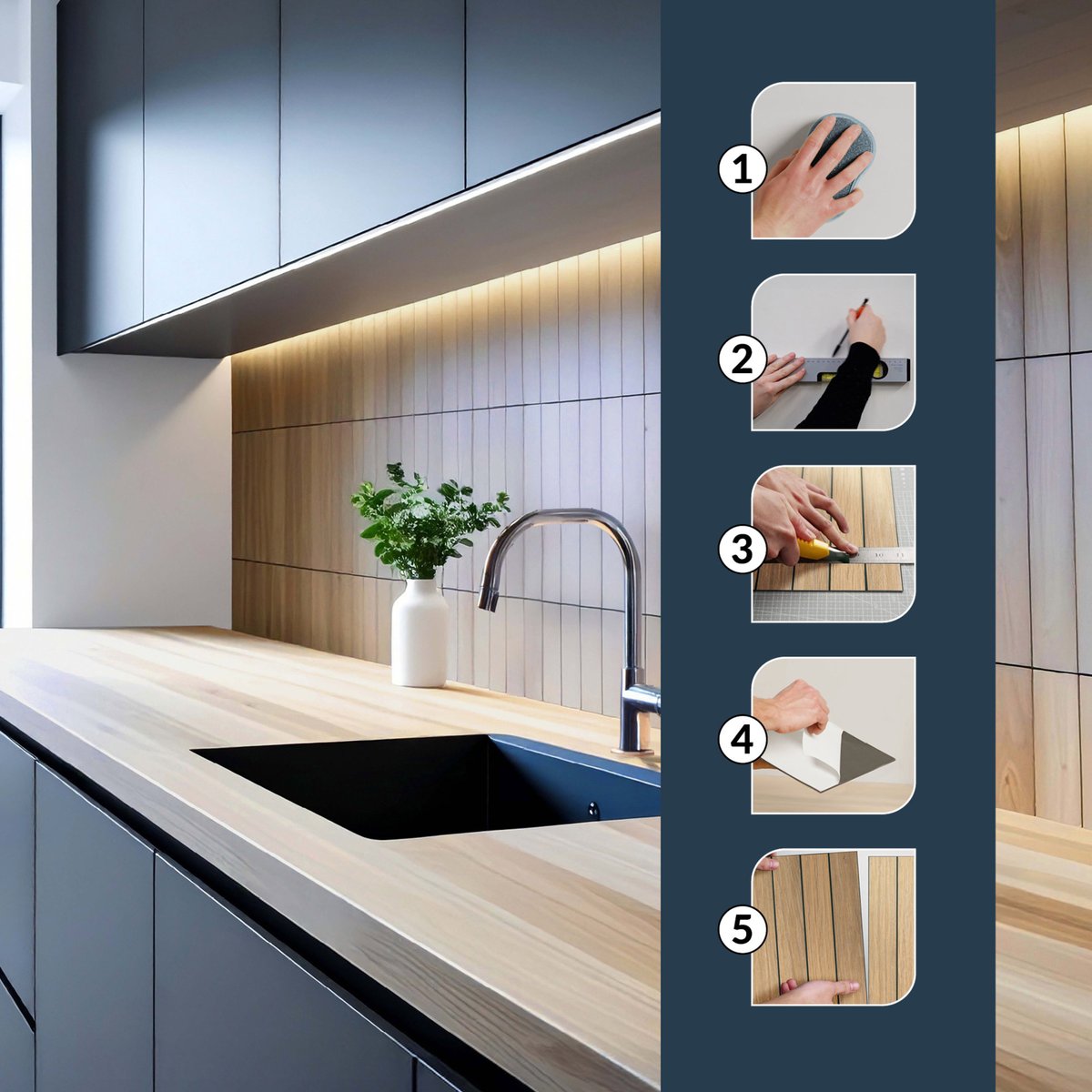 Crédence adhésive murale 3D - Effet bois 4 pièces couleur unique, DOUCEUR D'INTÉRIEUR