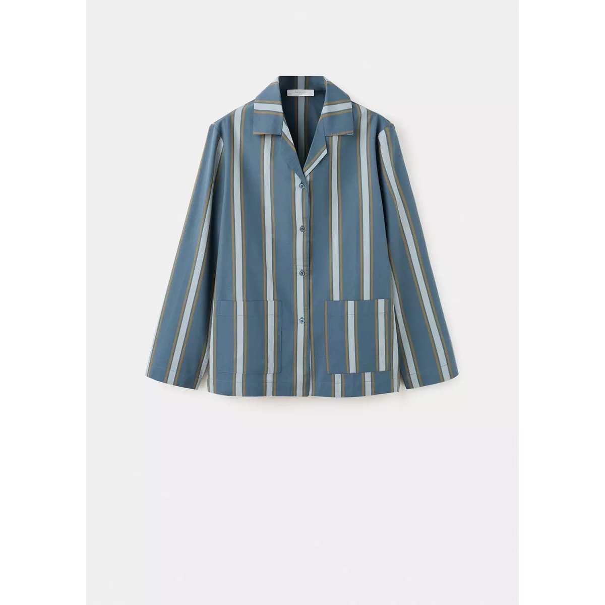 Chemise de pyjama à manches longues motifs rayés turquoise, MANGO